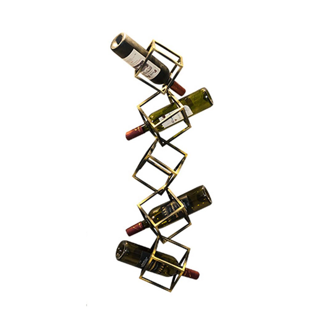 Sturdy Wrought Iron Wall Mounted Wine Rack - Holds 5 Bottles, Brass Finish (15x15x85cm) - Perfect for Home Bars, Kitchen Display & Dining Room Decor