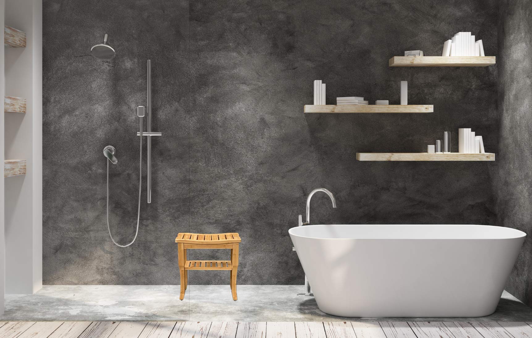 Premium Bamboo Shower Stool - Non-Slip Shower Bench with Adjustable Height, Waterproof Bathroom Seat for Elderly & Adults - Ideal for Spa, Relaxation & Foot Care