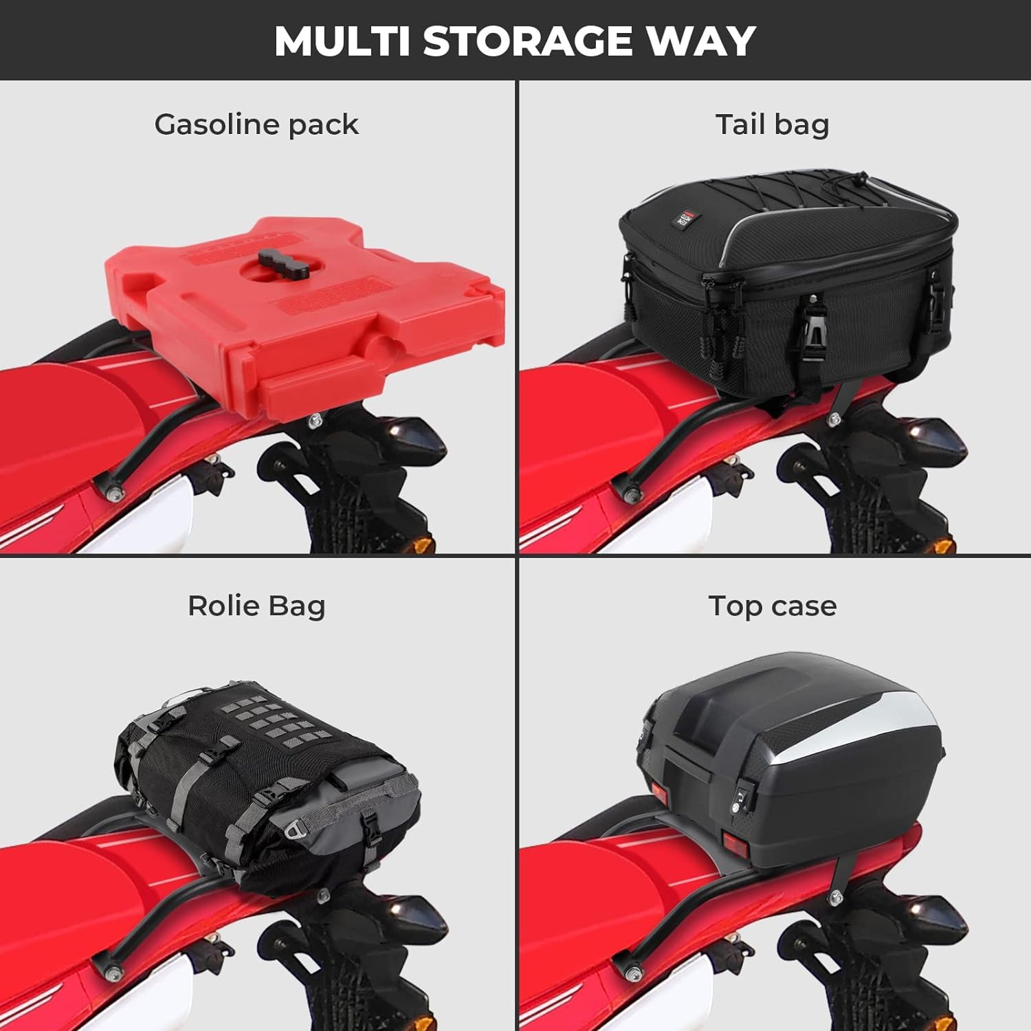 KEMIMOTO Heavy Duty Rear Rack for Honda CRF450L/CRF450RL (2019-2024) - Durable Motorcycle Luggage Carrier & Tail Storage Rack for Enduro Adventure Riding, Off-Road Camping & Long-Distance Travel