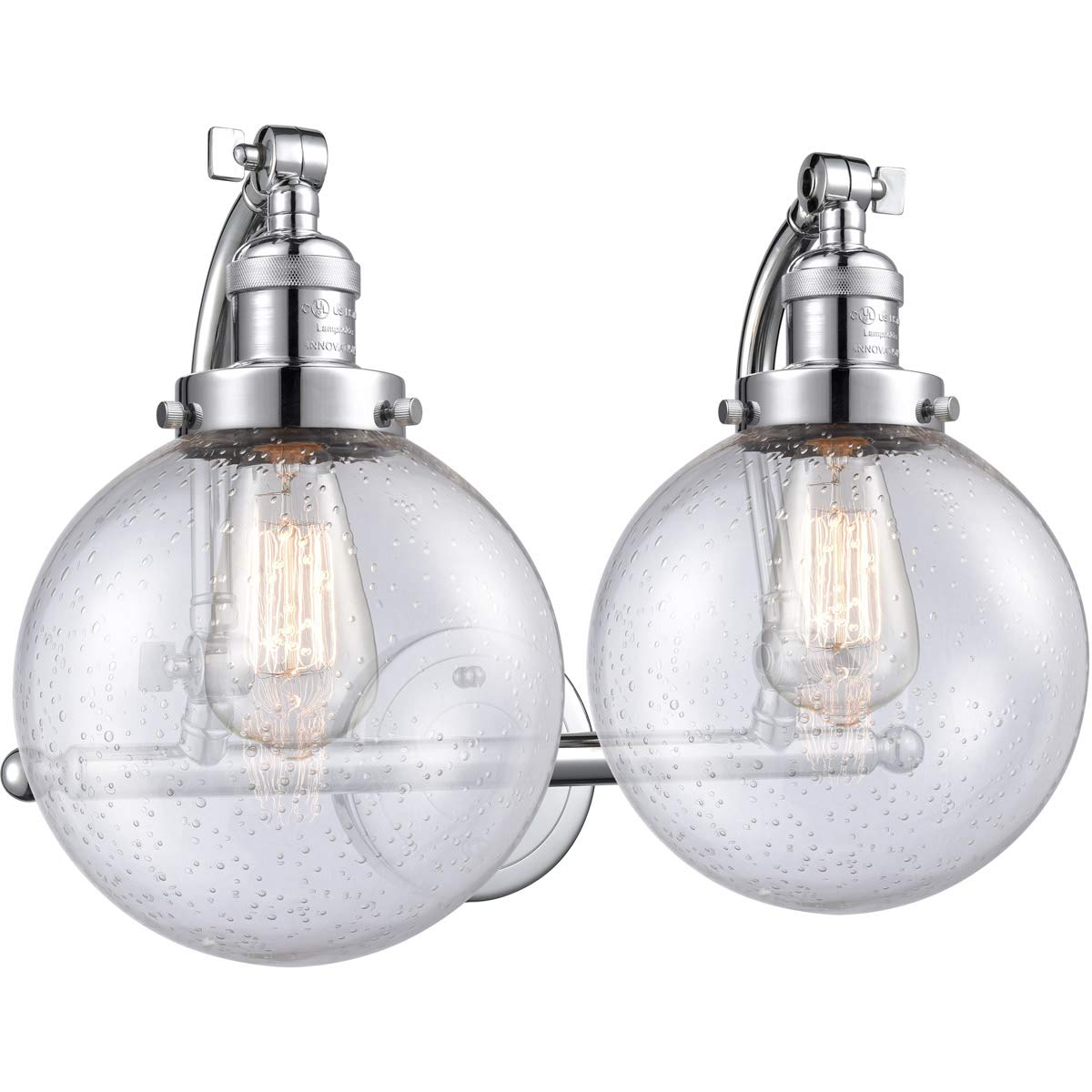 Polished Chrome Bathroom Vanity Light Fixture - 18 Inch Wide Seedy Glass with Steel/Cast Brass Base - 2 LED Lights for Modern Bathroom Lighting & Vanity Mirror Illumination