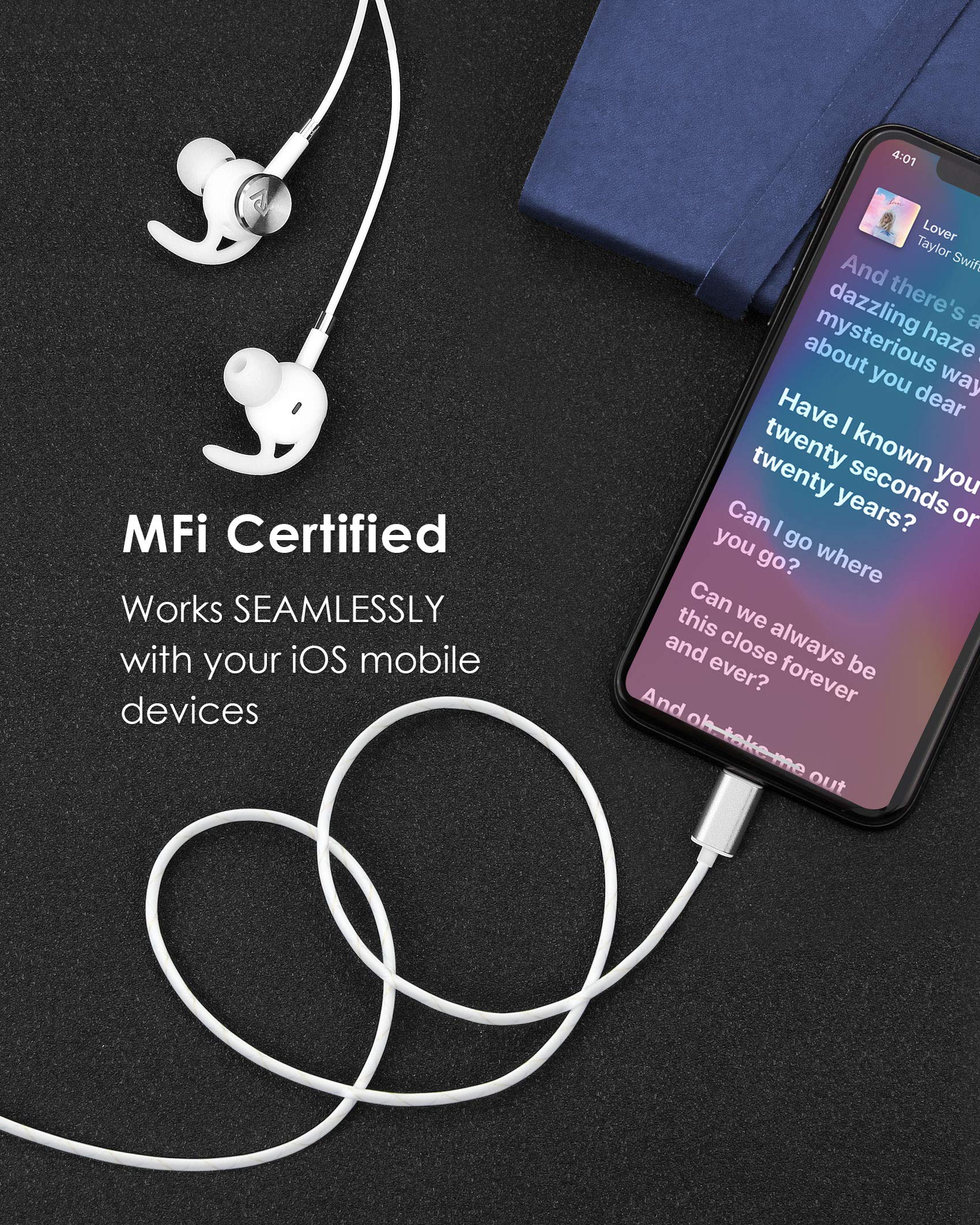 PALOVUE Lightning Earphones with Microphone - MFi Certified Noise Isolating Earbuds for iPhone 14/13/12/11 Pro Max/X/XS/XR/8/7 - Perfect for Workout, Running & Gym - NeoFlow Silver