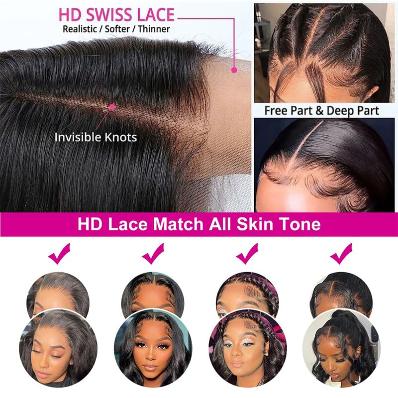 13x4 HD Transparent Lace Front Wigs Human Hair - Body Wave 180% Density Glueless Lace Frontal Wig for Black Women with Pre-Plucked Baby Hair (24 Inch) | Perfect for Daily Wear, Special Occasions & Protective Styling