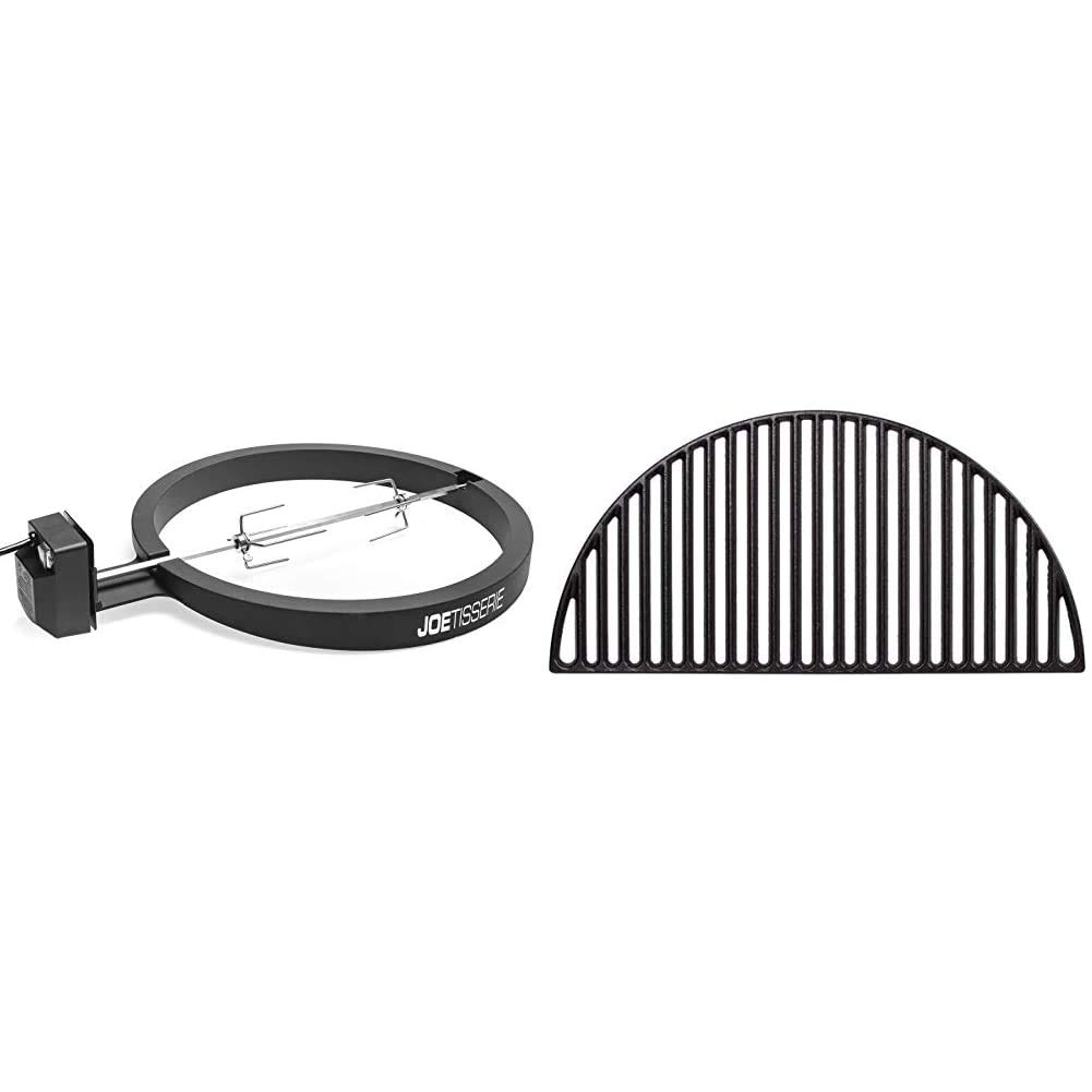 Kamado Joe KJ-TISSERIENA JoeTisserie Classic Rotisserie & KJ-HCICG Half Moon Cast Iron Grate - Perfect for Grilling, Smoking & Rotisserie Cooking in Backyard BBQs