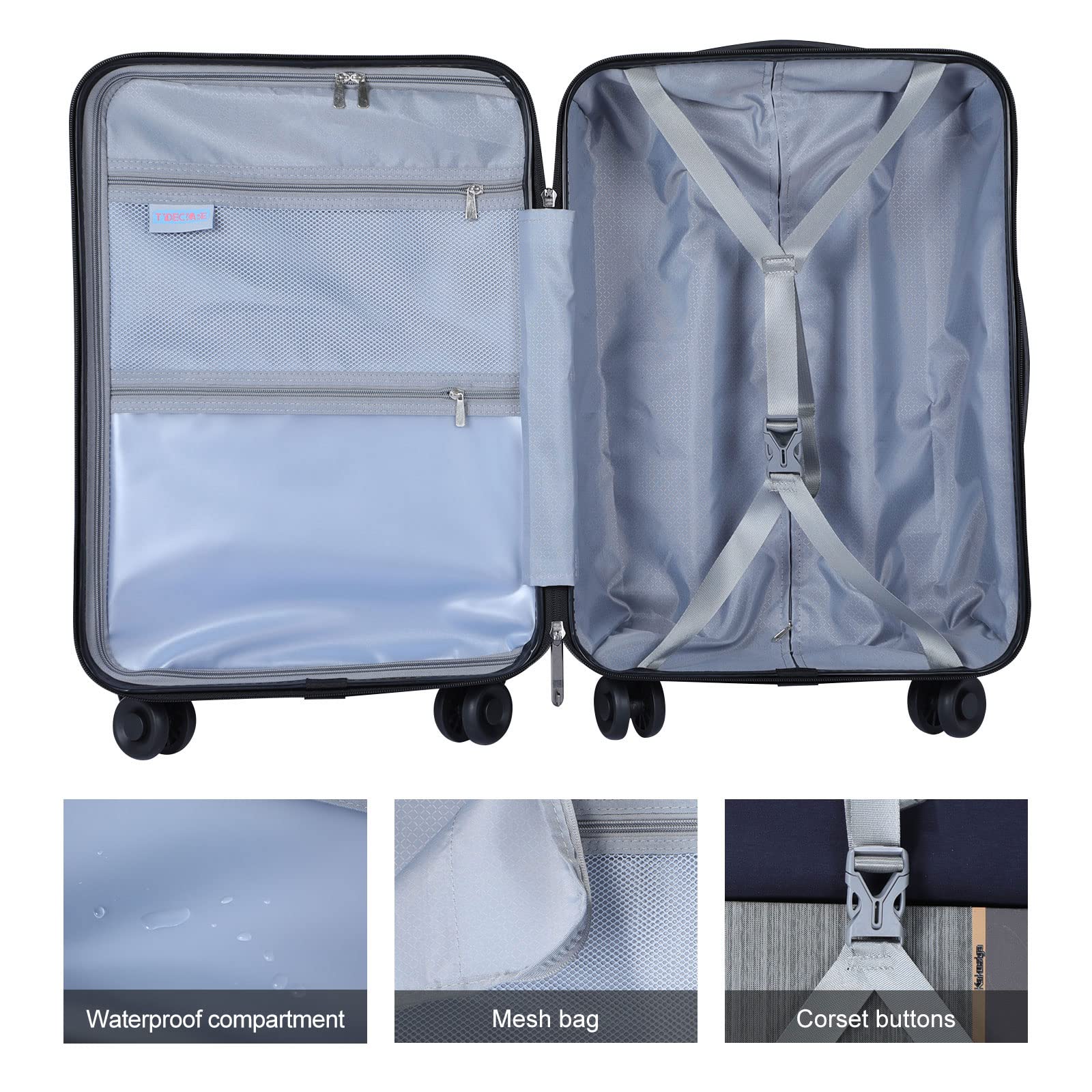 TydeCkare 21 Inch Carry On Luggage with Front Laptop Pocket - Lightweight ABS+PC Hardshell Suitcase with TSA Lock, Aluminum Alloy Trolley & 4 Silent Spinner Wheels (Dark Green) - Perfect for Business Travel, Weekend Getaways & Airplane Cabin Use