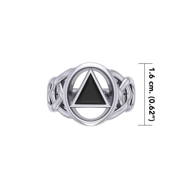 AA Recovery Inlaid Silver Ring TRI1273 - Elegant Sterling Silver Jewelry for Women, Perfect for Everyday Wear, Gifts & Special Occasions