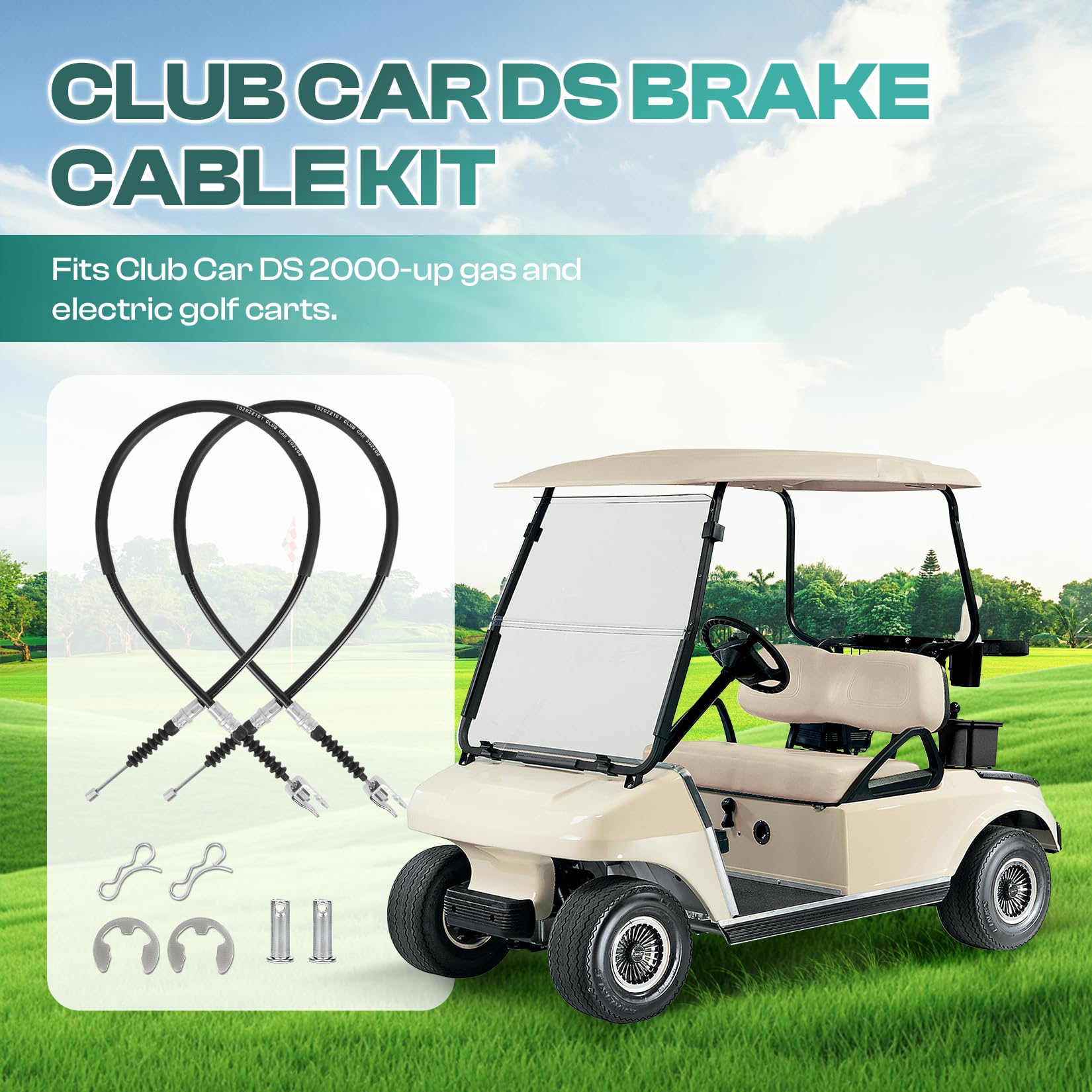 Drive-Up Club Car DS Brake Cable Kit - Stainless Steel Core (2000 & Newer Models) - 102022101 - Driver & Passenger Side Cables - Perfect for Golf Cart Maintenance & Off-Road Vehicle Repairs