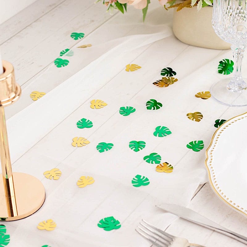 15g Metallic Tropical Leaves Confetti - Green and Gold Party Decorations for Weddings, Baby Showers & Tropical Themed Events