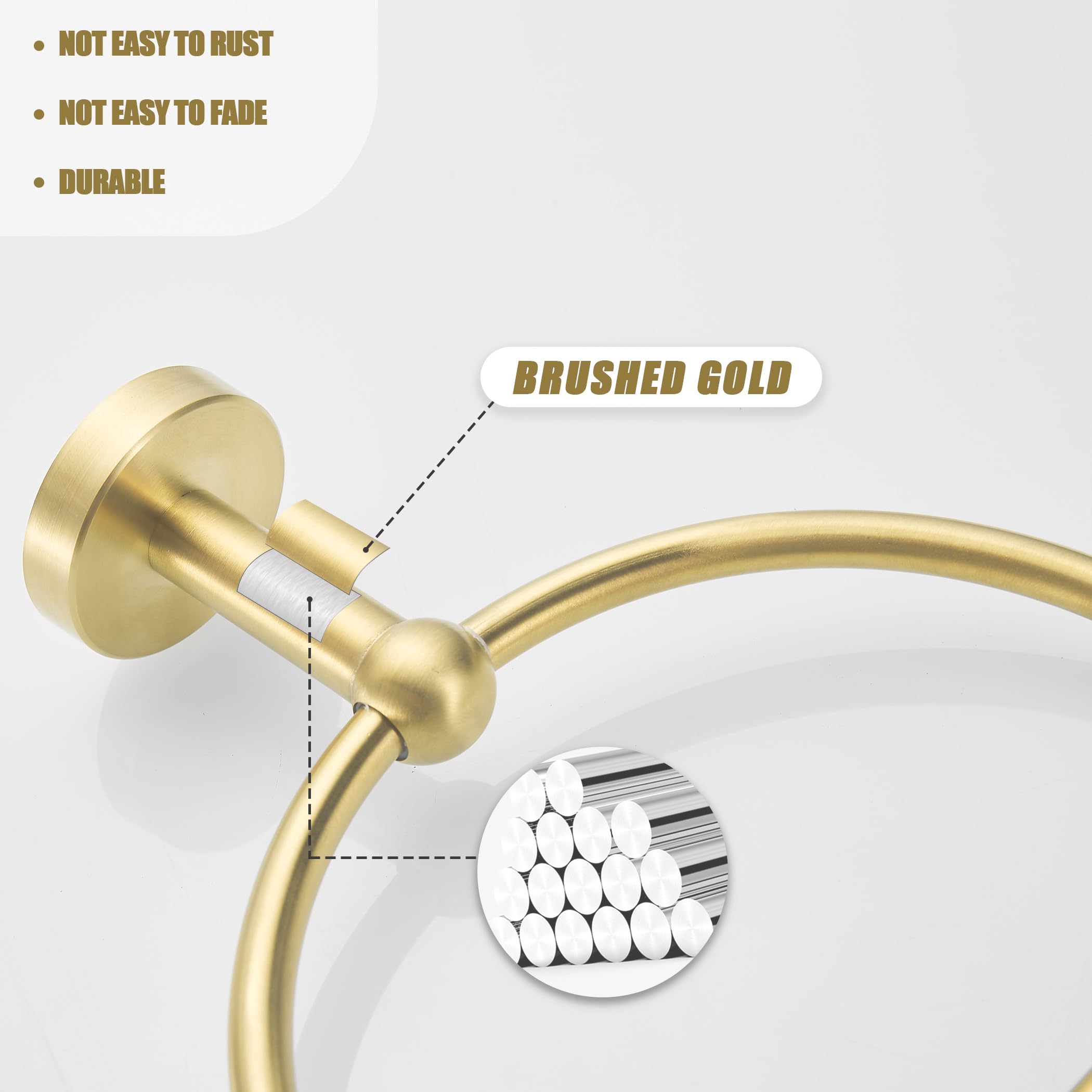 Brushed Gold Hand Towel Holder - Modern Half Round Wall Mounted Bathroom Towel Ring for Bath & Kitchen - Perfect for Guest Bathrooms, Powder Rooms & Spa Style Decor