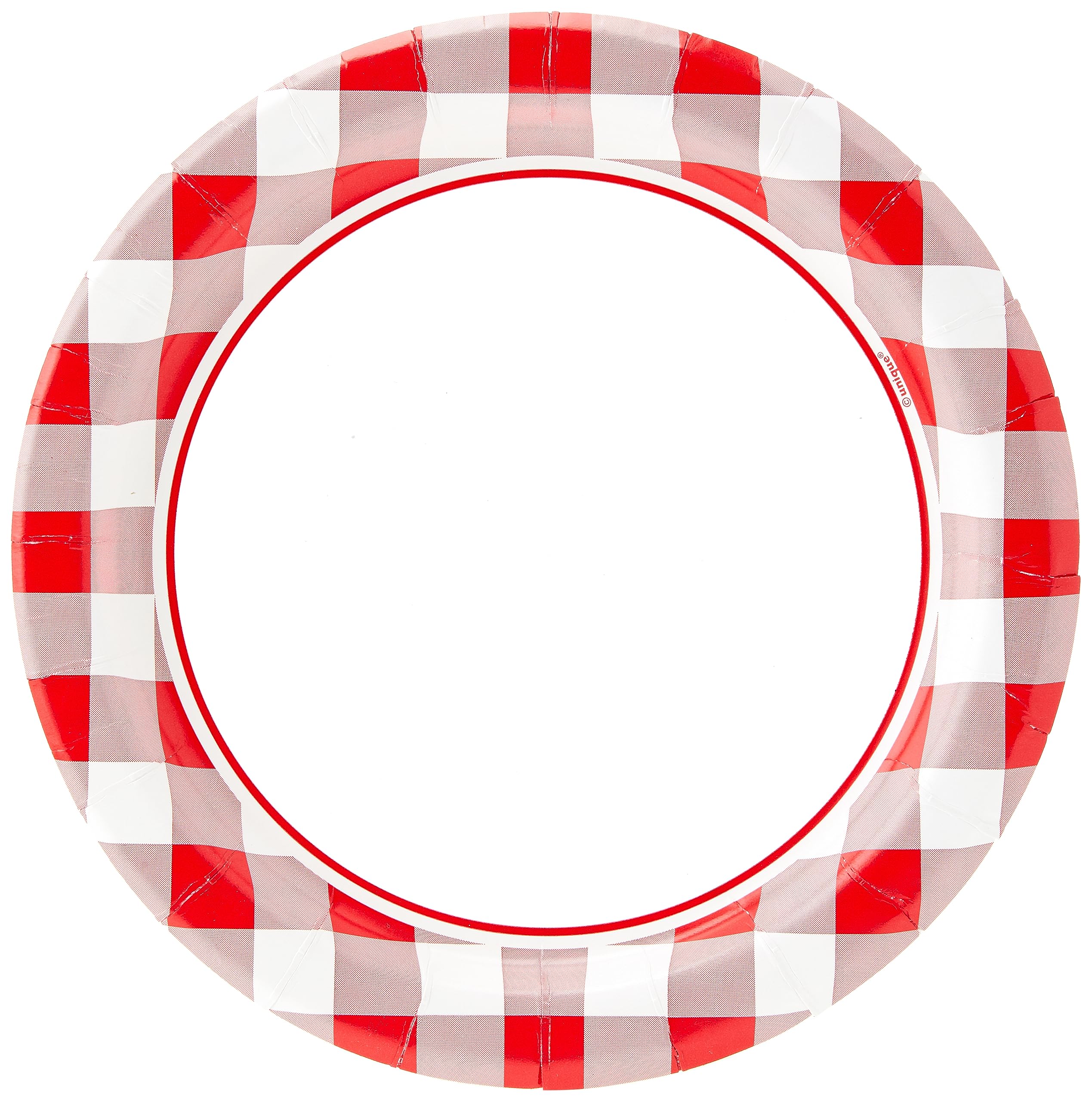 Red Gingham Round Dessert Plates 7 Inch (Pack of 8) - Elegant Disposable Eco-Friendly Party Plates for Picnics, BBQs, Birthday Parties & Wedding Receptions - Perfect for Summer Outdoor Dining & Holiday Celebrations