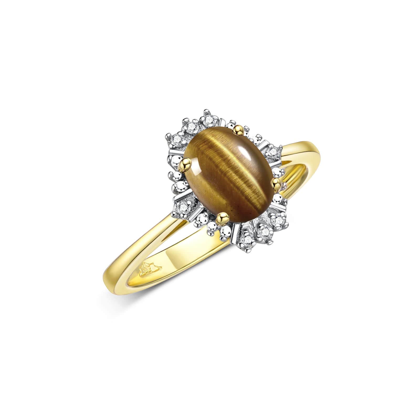 Rylos 14K Gold Plated Sterling Silver Ring for Women | 7X5MM Oval Gemstone & Genuine Diamonds | Size 5-10 | Elegant Jewelry Gift for Anniversary, Birthday & Special Occasions