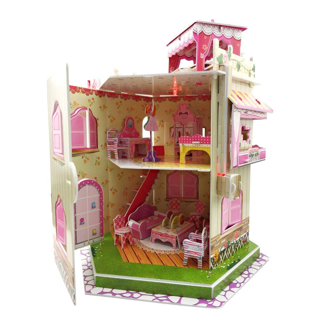Rooftop Romance 3D Puzzle Dollhouse for Girls - Easy to Assemble Miniature House Building Kit with LED Lights | Educational STEM Toy & Creative Craft Gift for Kids (101 Pieces) | Perfect for Birthday Presents, Room Decor & Imaginative Play