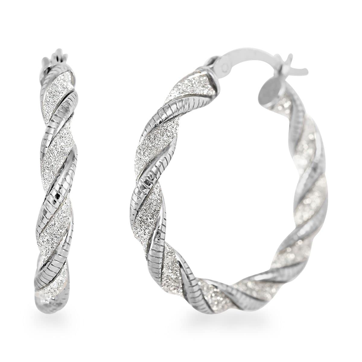 925 Sterling Silver Rhodium Plated Twisted Hoop Earrings for Women | 2.95 Grams Lightweight Dangle Earrings | Elegant Jewelry for Parties, Weddings & Everyday Wear