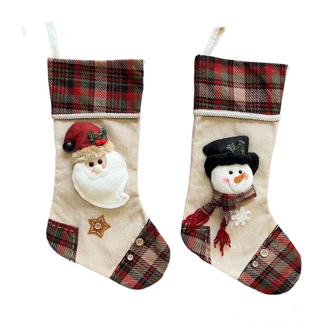 20-Inch Santa & Snowman Christmas Stockings Set of 2 - Personalized Plush Xmas Decor for Fireplace, Gift Exchange & Holiday Home Decor