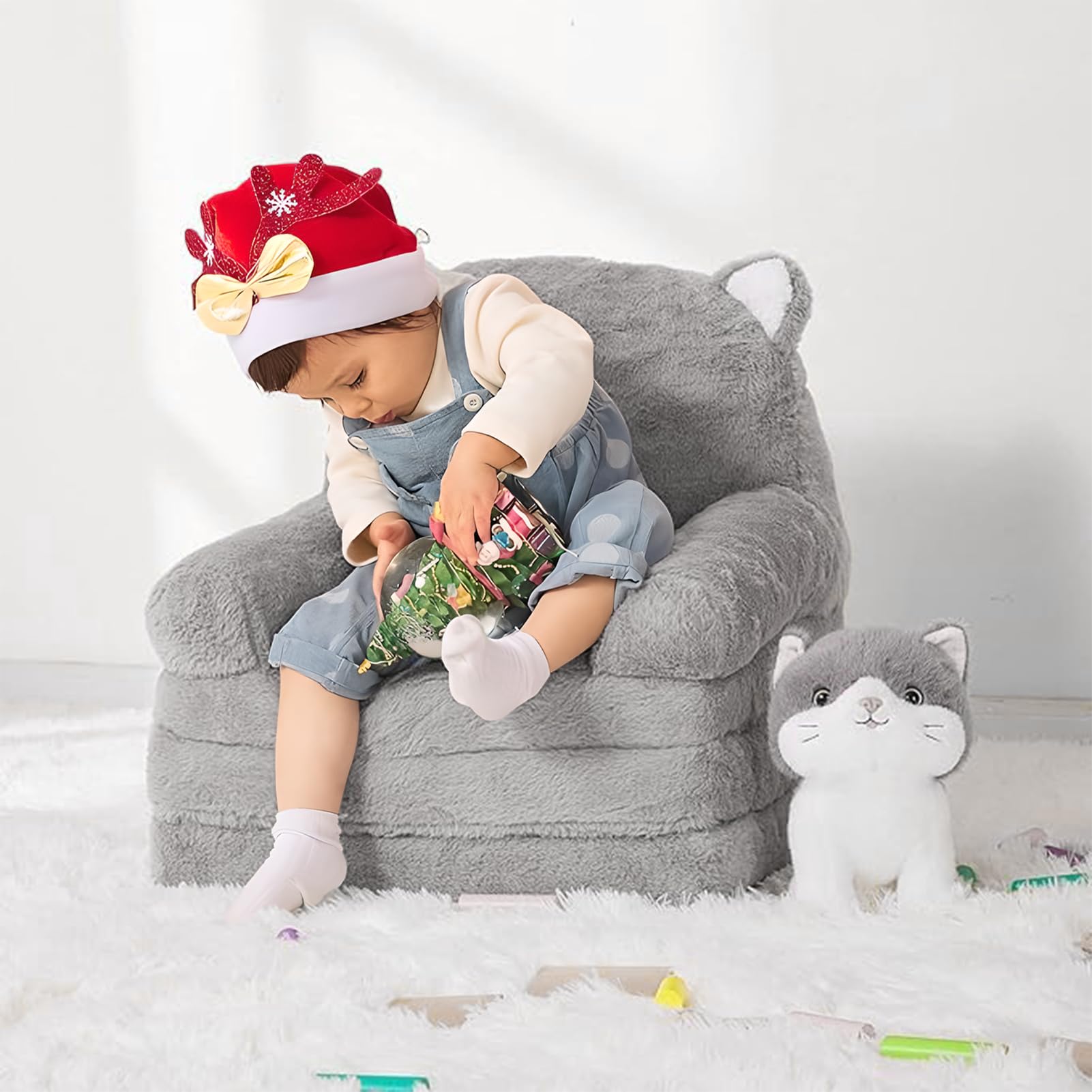 MONKISS 2-in-1 Toddler Couch Chair - Soft Sherpa Kids Sofa for Reading & Play