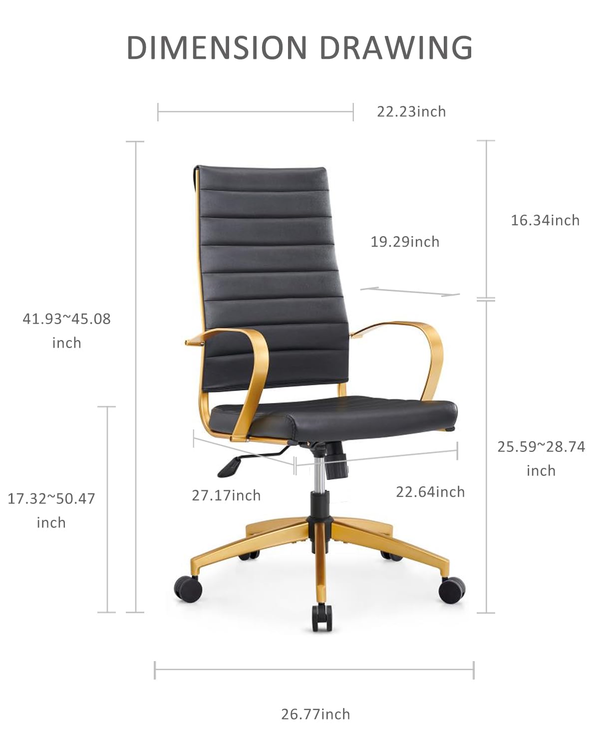 Premium Ergonomic Office Chair - High Back Gold Leather Desk Chair with Lumbar Support - Adjustable Home Office Chair for Study, Work & Gaming - Comfortable Computer Chair for Long Hours (Gold Black)