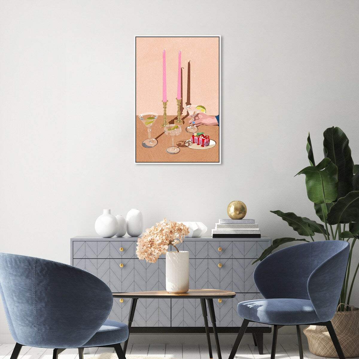 Elegant Pink Framed Canvas Wall Art Print - Modern Dessert & Drink Theme for Dining Room Decor | Perfect for Home, Restaurant & Cafe Wall Decor