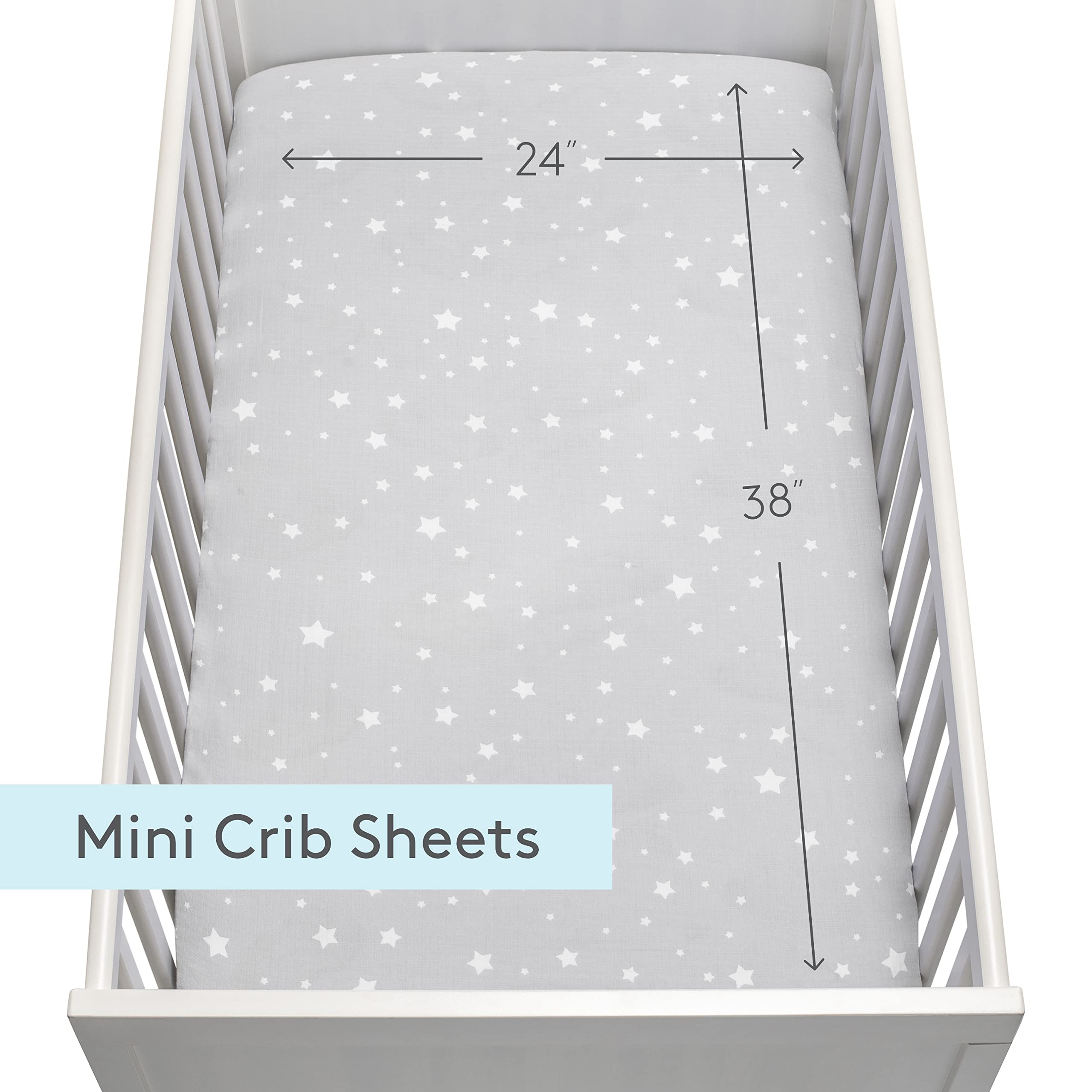 Organic Muslin Cotton Mini Crib Sheets 2-Pack - Breathable & Soft Baby Bedding for 24