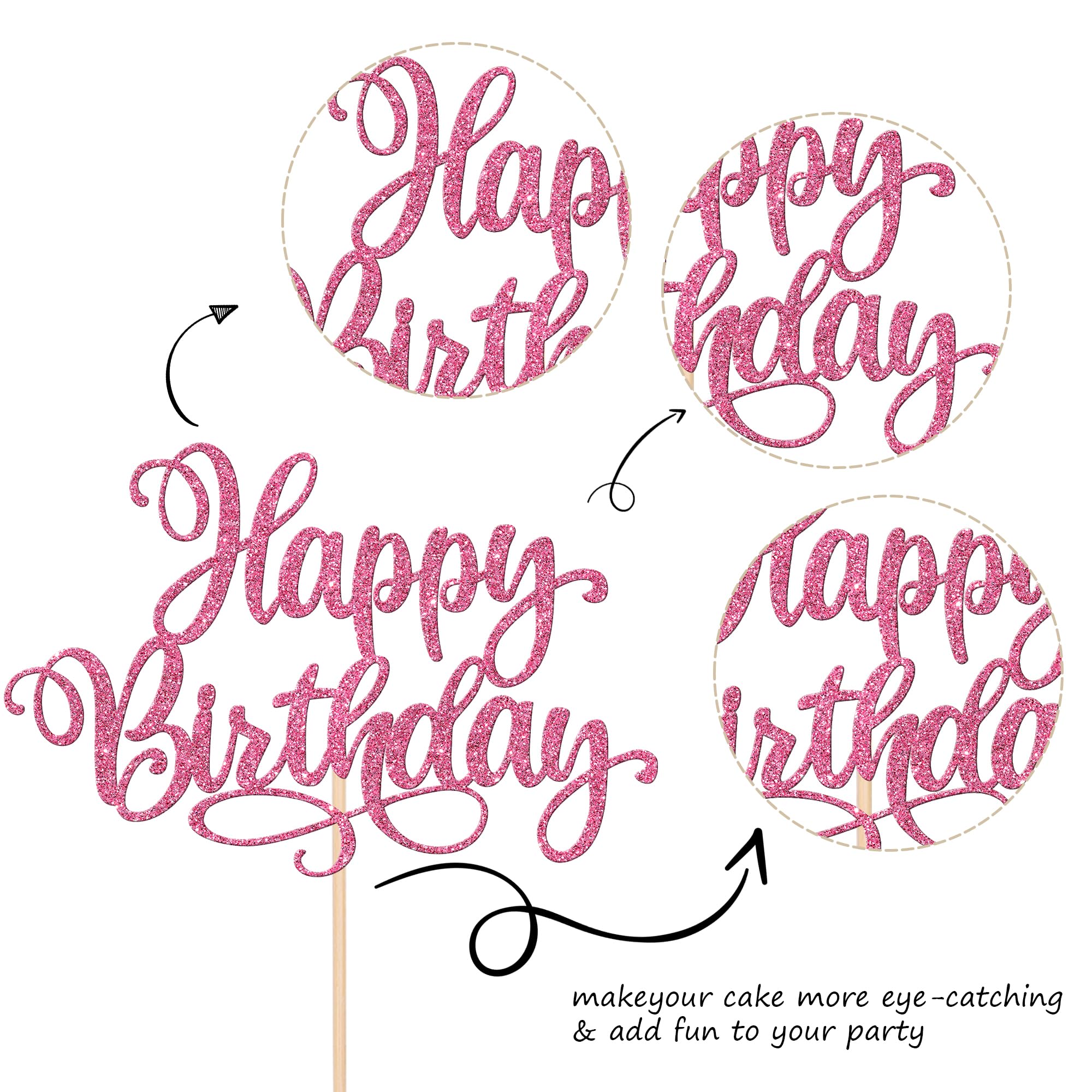 1 PCS Glitter Happy Birthday Cake Topper - Pink Birthday Cake Decorations for Anniversary Party, Wedding, Baby Shower & Celebration Supplies (Perfect for Cake Decorating, Cupcakes, Dessert Table Display)