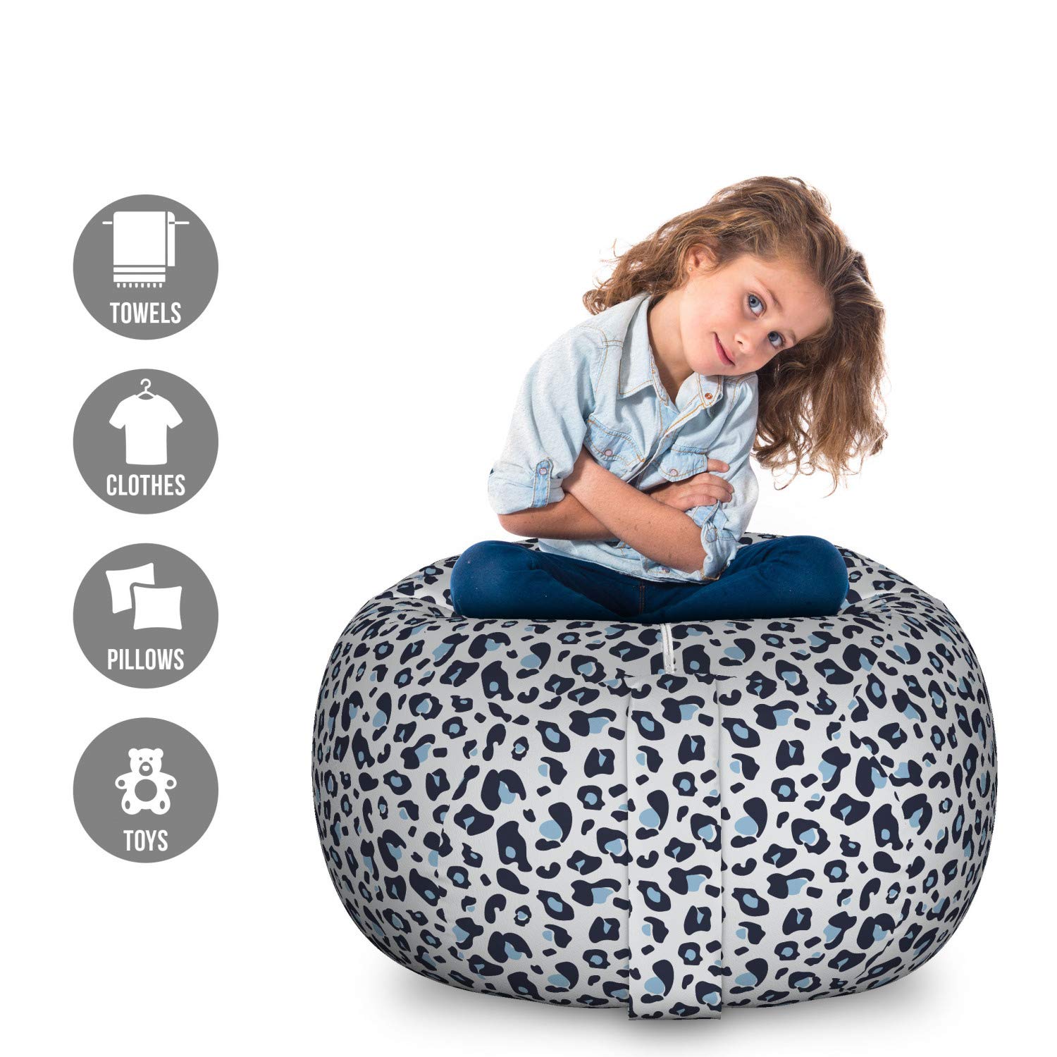 Ambesonne Leopard Print Storage Bag Chair - Large Washable Toy Organizer with Modern Panther Skin Design | Perfect for Kids' Room, Playroom & Dorm Organization