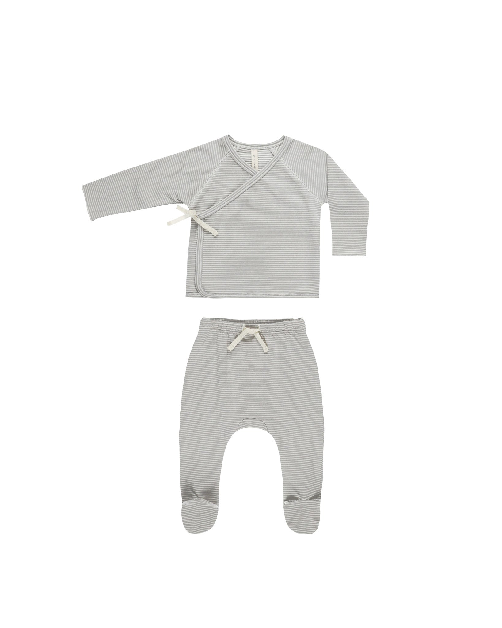 Quincy Mae Blue Stripe Wrap Top & Footed Pant Set - Baby Girl Outfit for Newborn Photography, Family Gatherings & Special Occasions