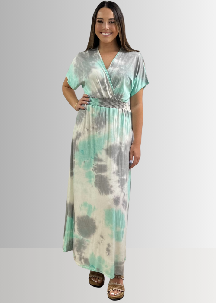 Kimber Mint Tie Dye Maxi Dress - Flowy Boho Summer Dress for Women | Perfect for Beach Vacations, Music Festivals & Casual Outings