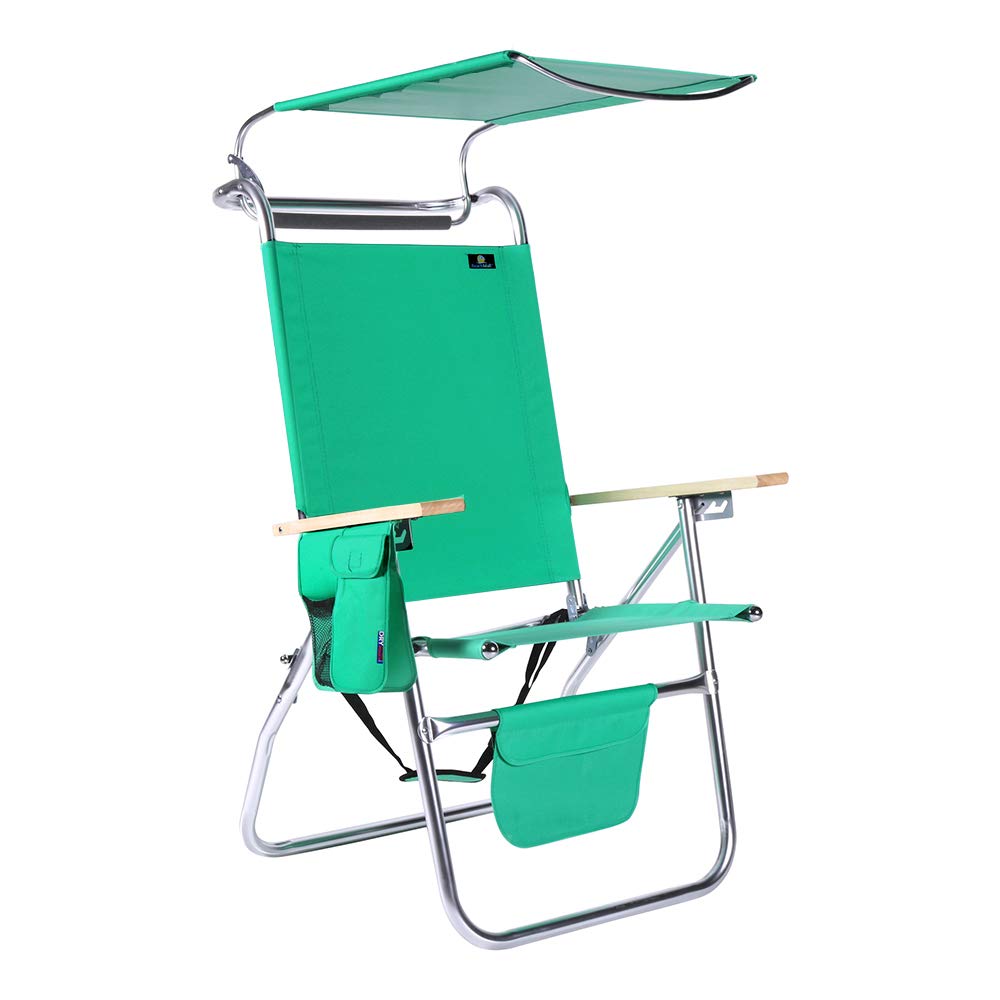 17 Inch Tall Big Tycoon Aluminum Beach Chair with Adjustable Canopy - Portable Folding Lounge Chair for Poolside, Backyard, Camping & Outdoor Relaxation