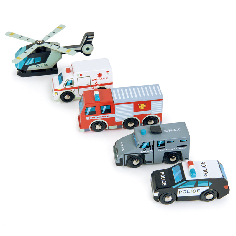 Wooden Toy Emergency Vehicles Set - Fire Truck, Police Car & Ambulance for Kids - Perfect for Imaginative Play, Birthday Gifts & Preschool Learning