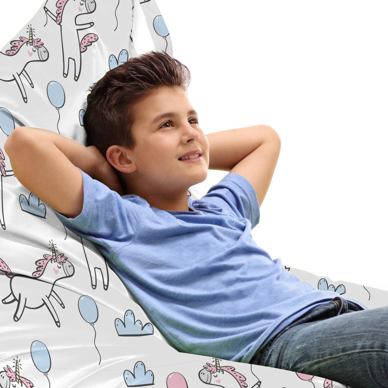 Ambesonne Cartoon Lounger Chair Bag - Large Capacity Storage with Handle - Unicorn Balloon Cloud Themed Pattern - Pale Pink & Blue - Perfect for Kids' Parties, Outdoor Picnics & Beach Trips