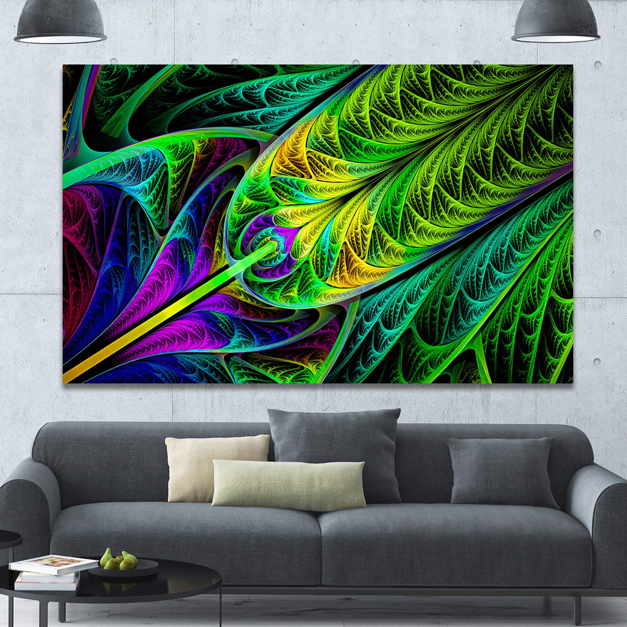 Green Stained Glass Texture Abstract Wall Art Canvas - 32x16 Inches Modern Home Decor for Living Room, Bedroom & Office | Handmade Contemporary Artwork