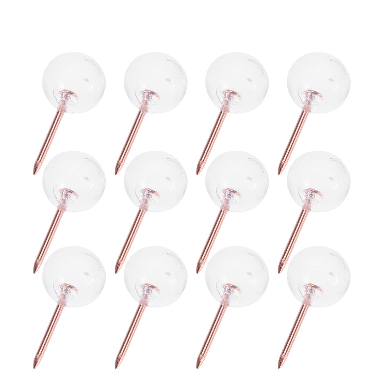 STOBOK 500pcs Push Pins - Transparent Plastic Round Head Thumb Tacks with Rose Gold Steel Point for Cork Board, Maps, Fabric Marking | Perfect for Office, Bulletin Board, DIY Crafts & Home Decor Organization