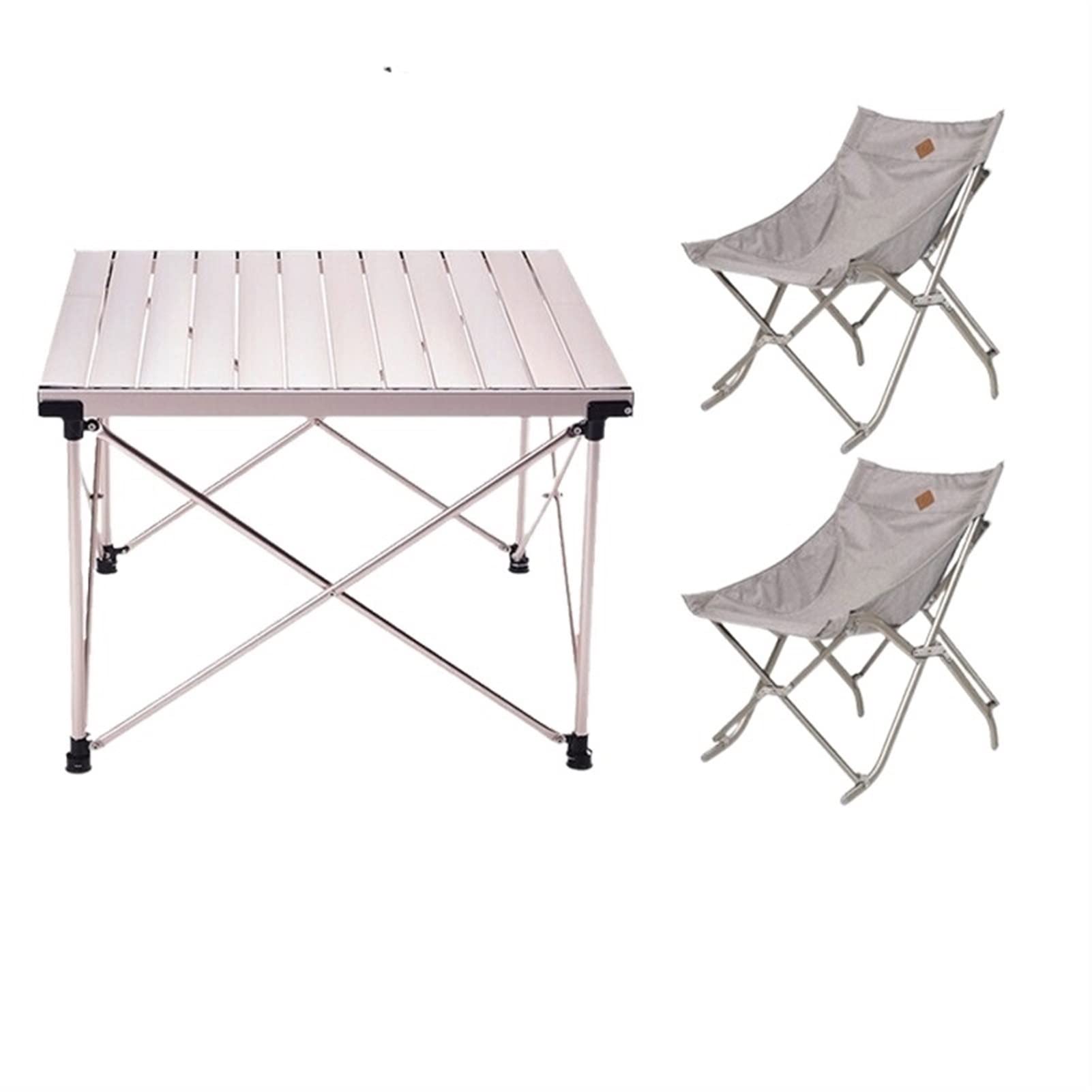 Portable Folding Camping Table - Lightweight Aluminum Alloy Picnic BBQ Table with 2 Chairs (Gold) - Perfect for Outdoor Adventures, Backyard Parties & Beach Trips
