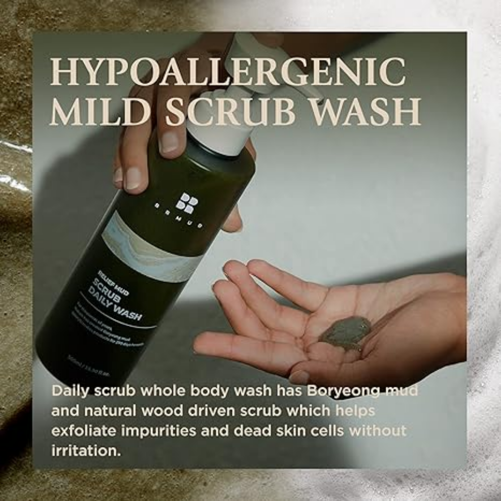 BRMUD Relief Mud Scrub - Daily Face Wash & Exfoliator for Acne-Prone Skin - 500ml Deep Cleansing for Oily & Sensitive Skin - Perfect for Morning & Night Skincare Routine