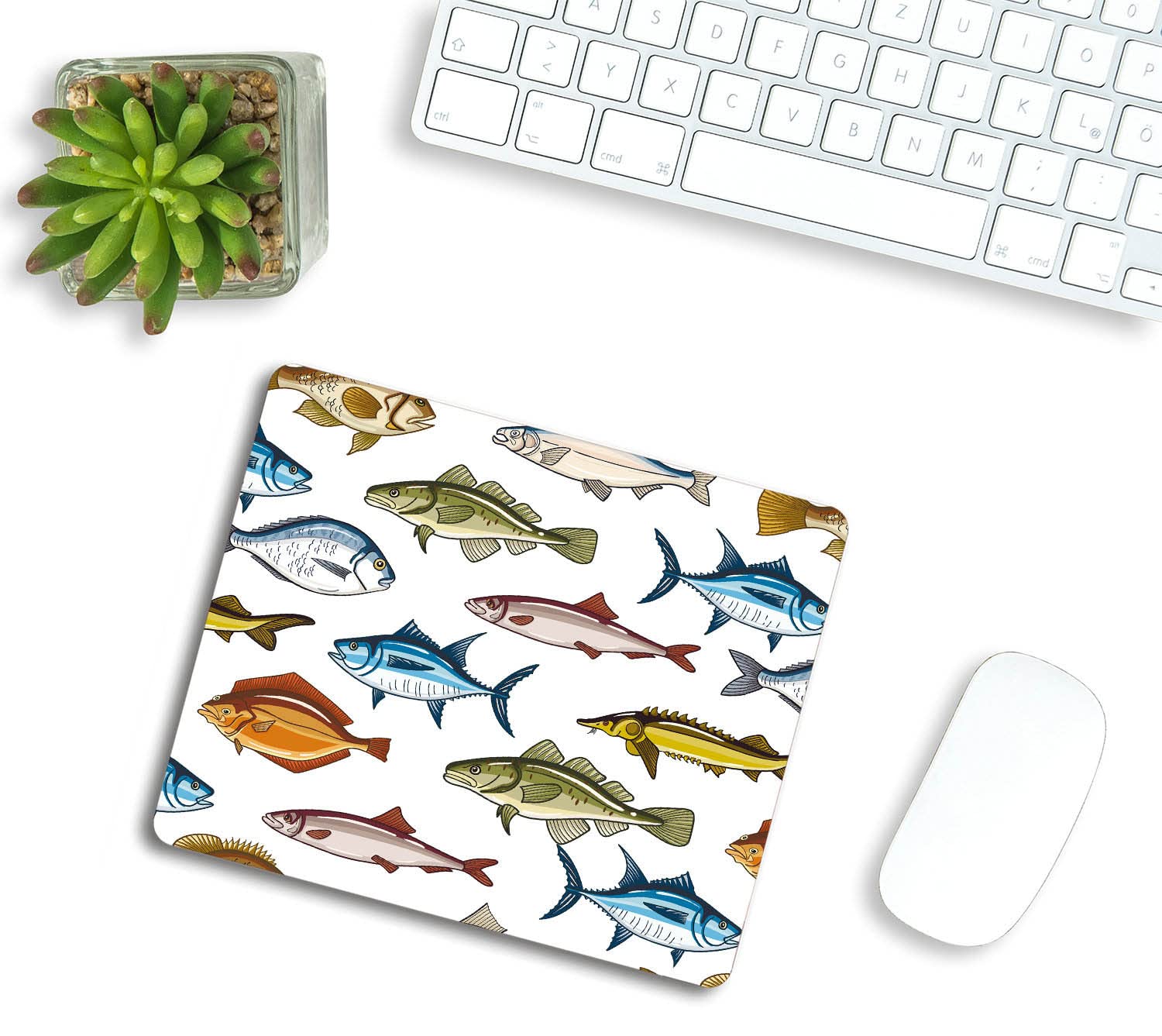 Non-Slip Rubber Base Mouse Pad - Fish Design Square Mouse Mat for Office & Laptop (9.5