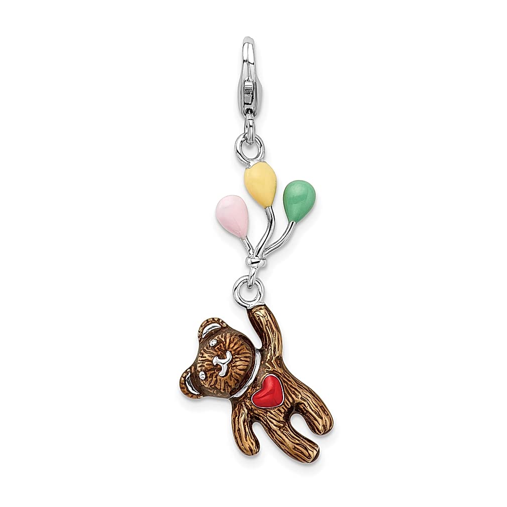 925 Sterling Silver 3D Enameled Bear Holding Balloons Charm Lobster Clasp Necklace - Cute Animal Pendant Jewelry for Women - Perfect Gift for Her - Birthday, Anniversary & Mother's Day Present