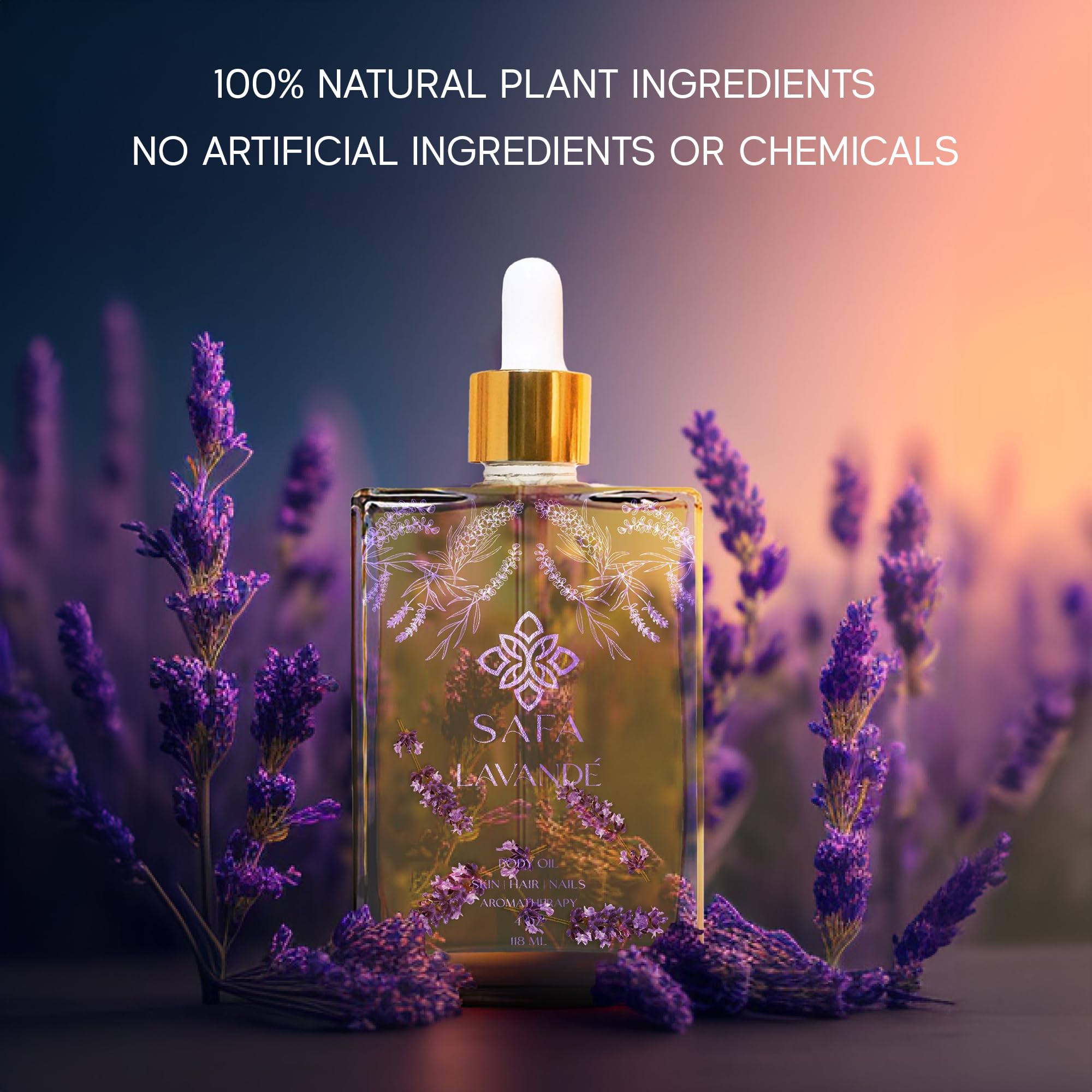 SAFA Lavender Essential Oil for Face, Body, Hair & Nails - 100% Pure Natural Moisturizing Oil for Skin Care, Aromatherapy & Diffusers | Long Lasting Fragrance Body Oil After Shower | 4 Fl Oz - Perfect for Relaxation, Massage & Home Spa Treatments