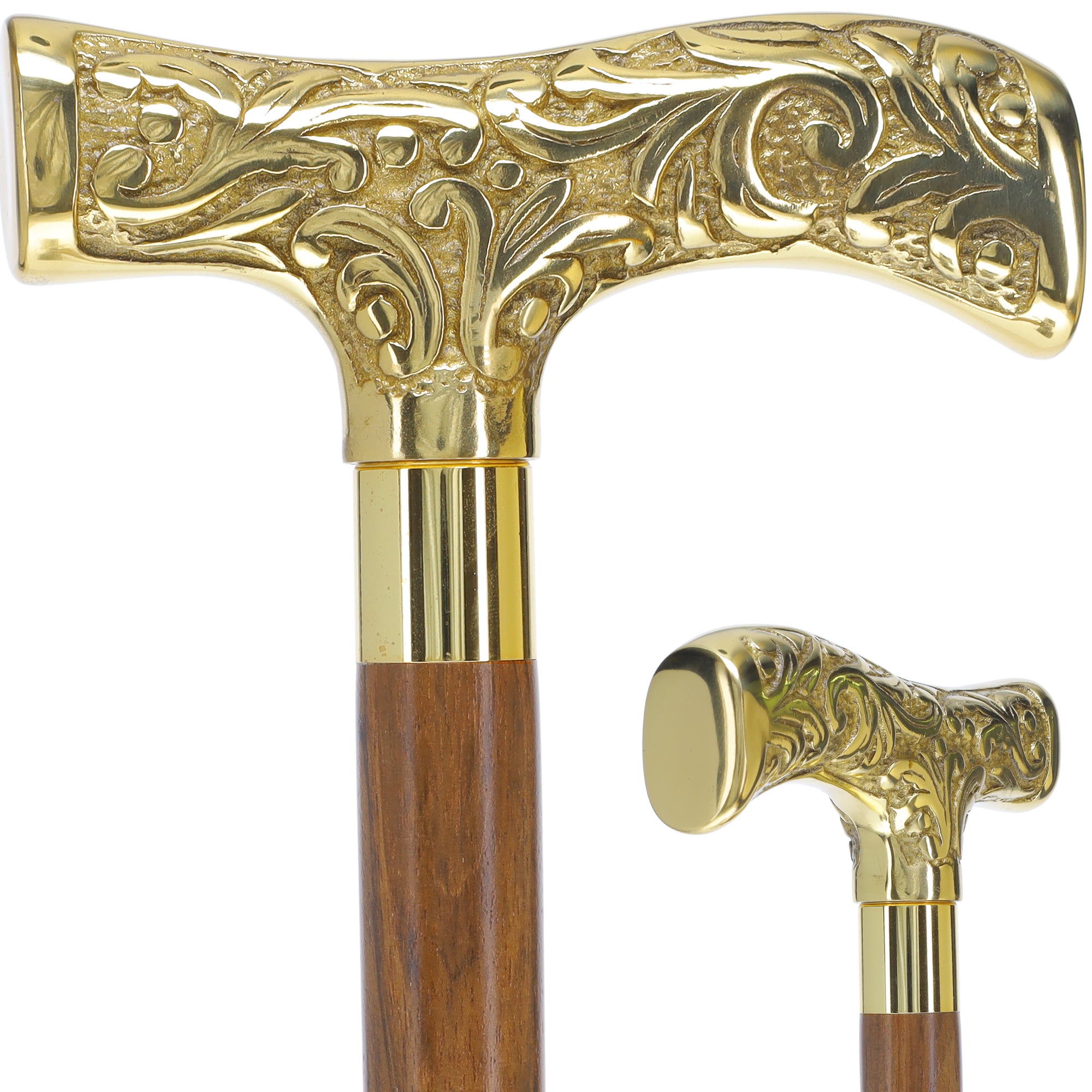 Premium Brass T-Shaped Handle Walking Cane - Adjustable Height, Custom Shaft & Collar - Durable Mobility Aid for Seniors & Adults - Ideal for Hiking, Travel & Daily Support