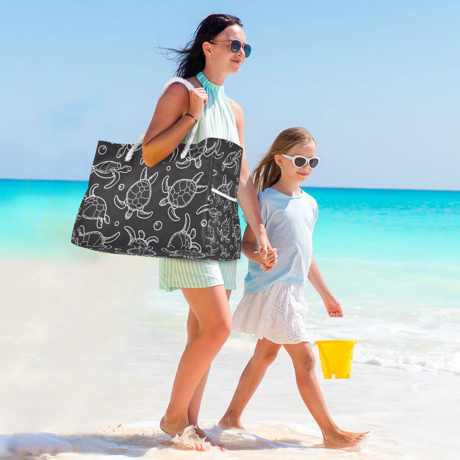 OTVEE Large Beach Bag for Women - Waterproof Zippered Travel Tote Shoulder Bag for Vacation, Pool, Gym & Shopping