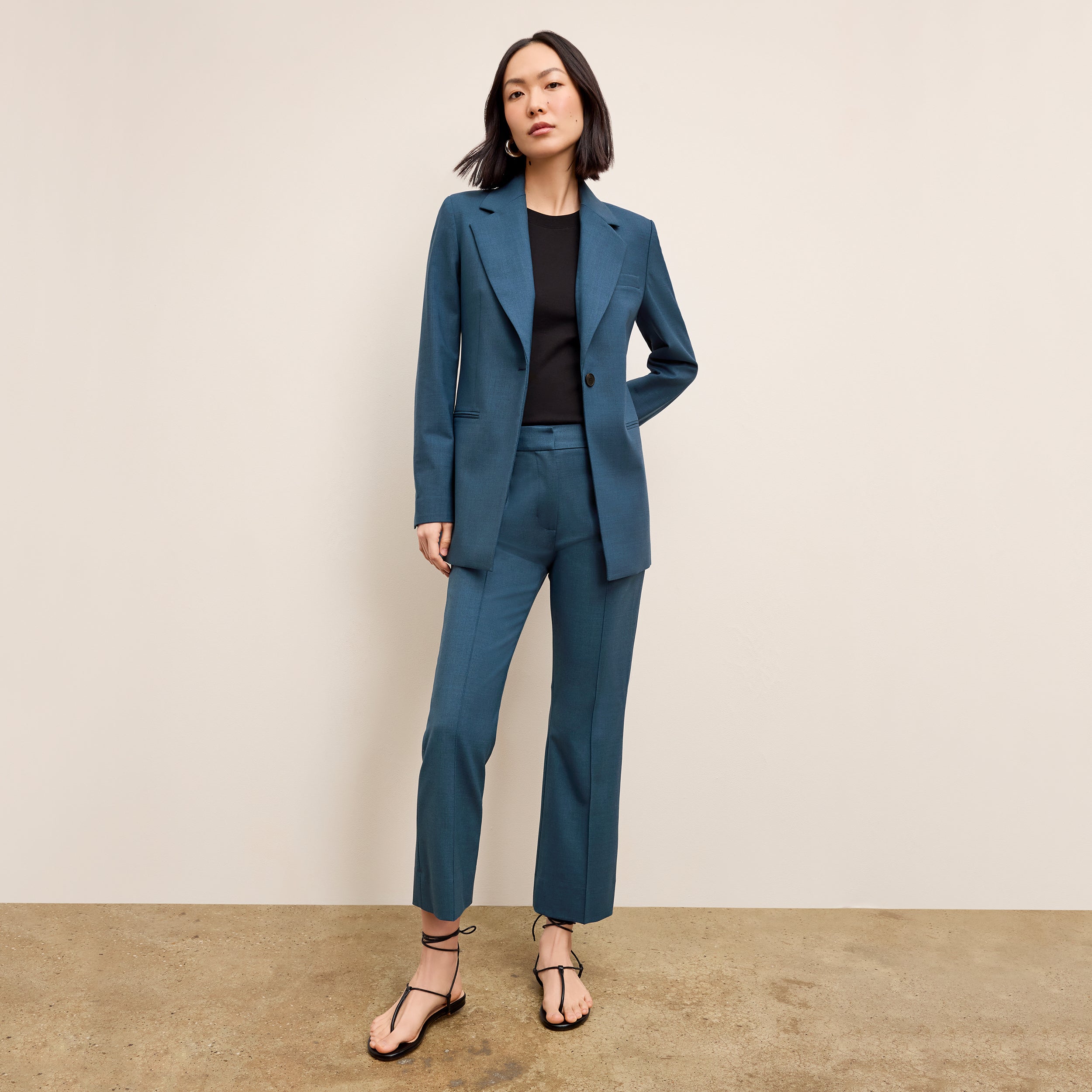 Tessa Kick Flare Trouser - Washable Wool Twill Pants for Women in Bluebell | Comfortable & Stylish Office Wear & Casual Outfits