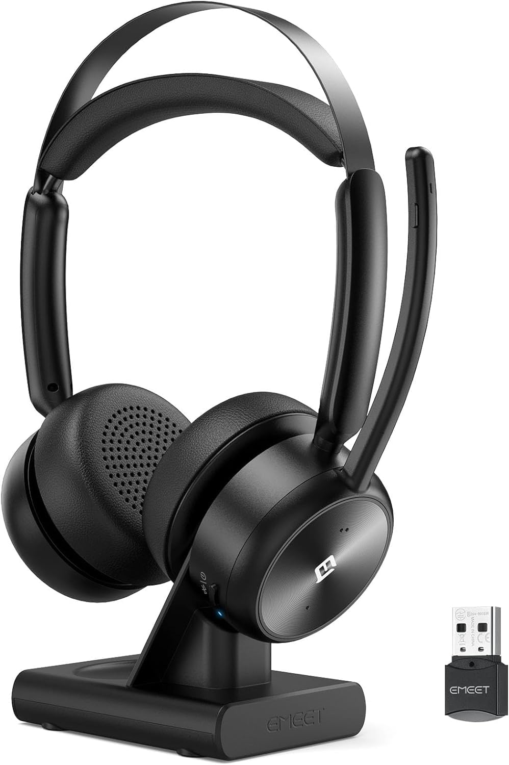 EMEET HS80 (Gen2) Wireless Bluetooth Headset with Noise Canceling Mic, Charging Base & USB Dongle - 46H Battery for PC, Call Center, Zoom, Skype - Perfect for Remote Work, Online Meetings & Customer Service