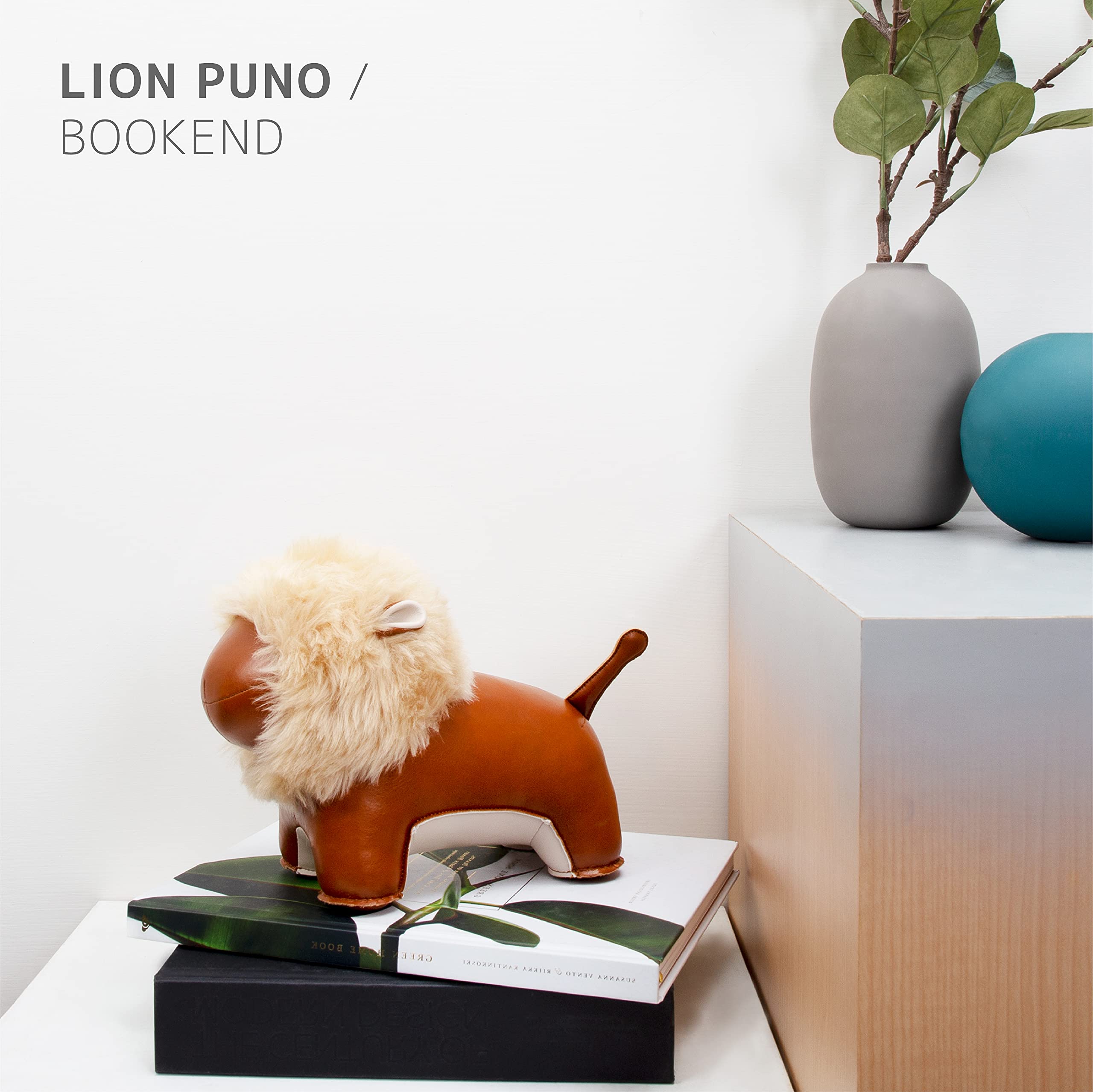 Zuny Lion Puno Bookend - Handmade Leather Animal Bookends for Shelves, Office & Home Decor - Perfect for Organizing Books, Gifts, and Workspace Accessories