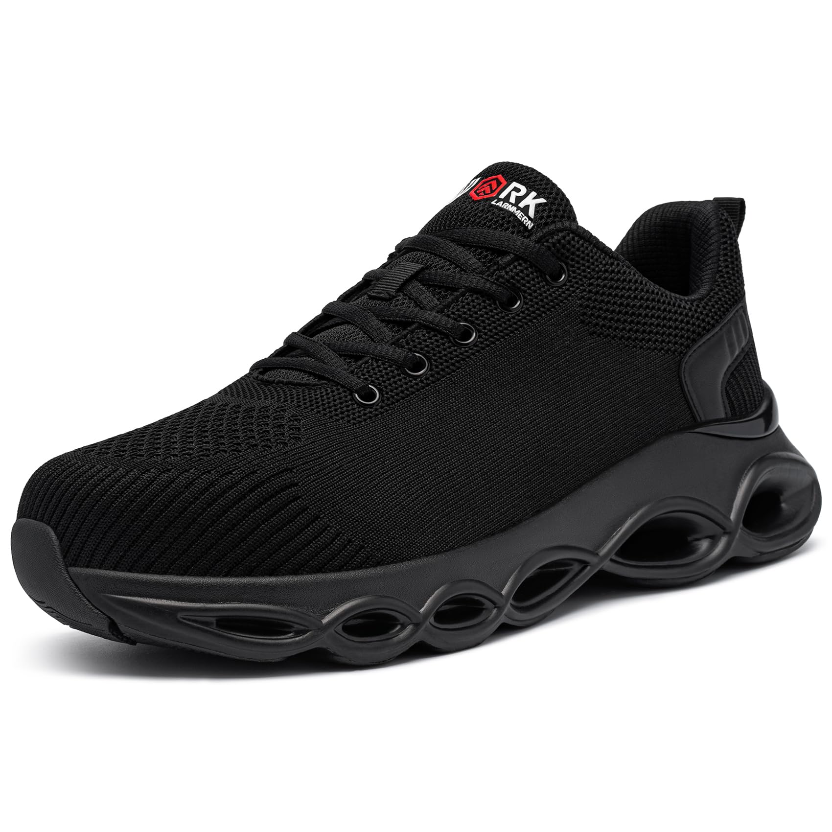 LARNMERN Steel Toe Work Shoes for Men & Women - Lightweight Safety Sneakers with Cushioning, Breathable & Comfortable for Construction, Warehouse & Outdoor Jobs (8.5, Pure Black)