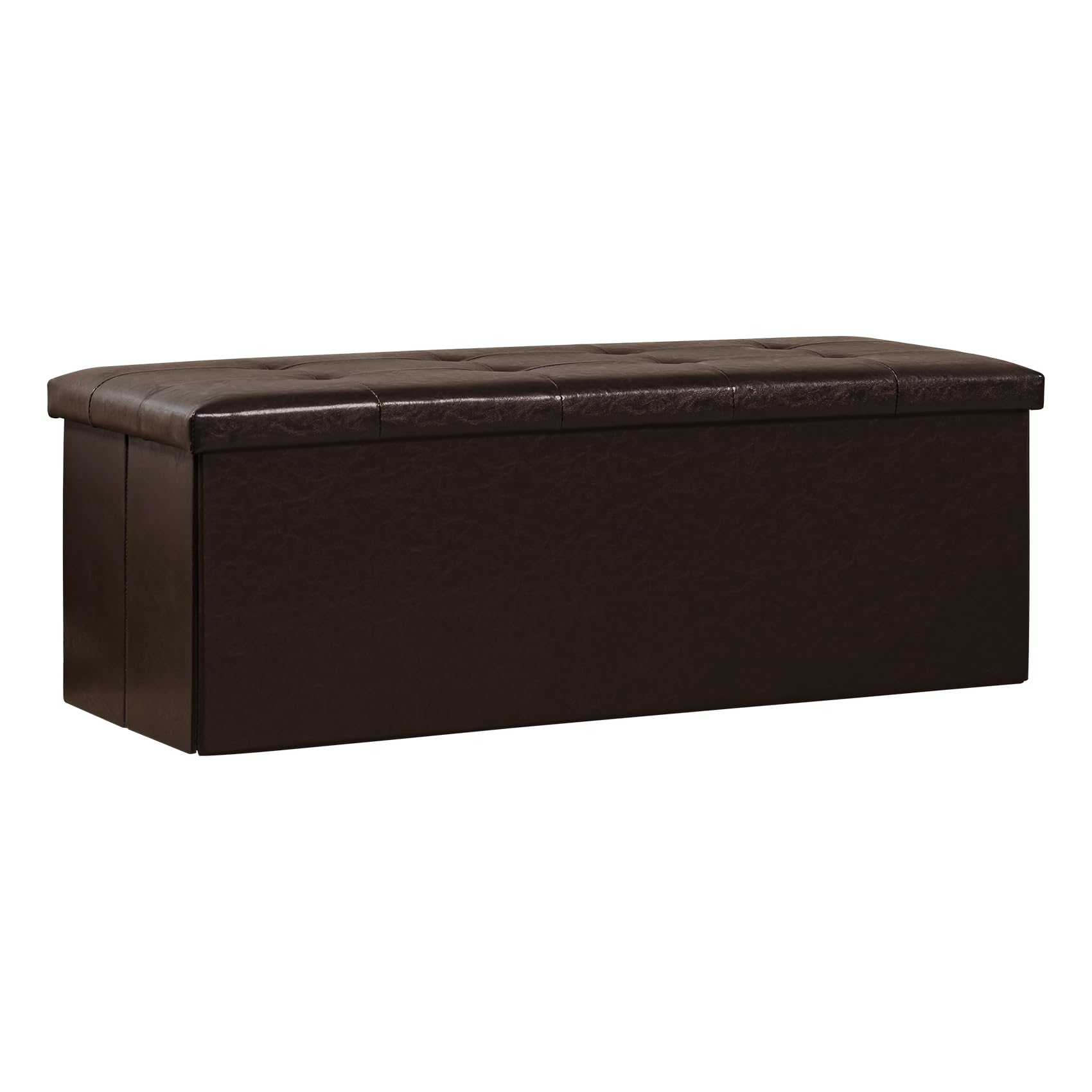 PINPLUS Folding Storage Ottoman Bench - Brown Faux Leather Footrest Seat with Hidden Storage Compartment, 43.3