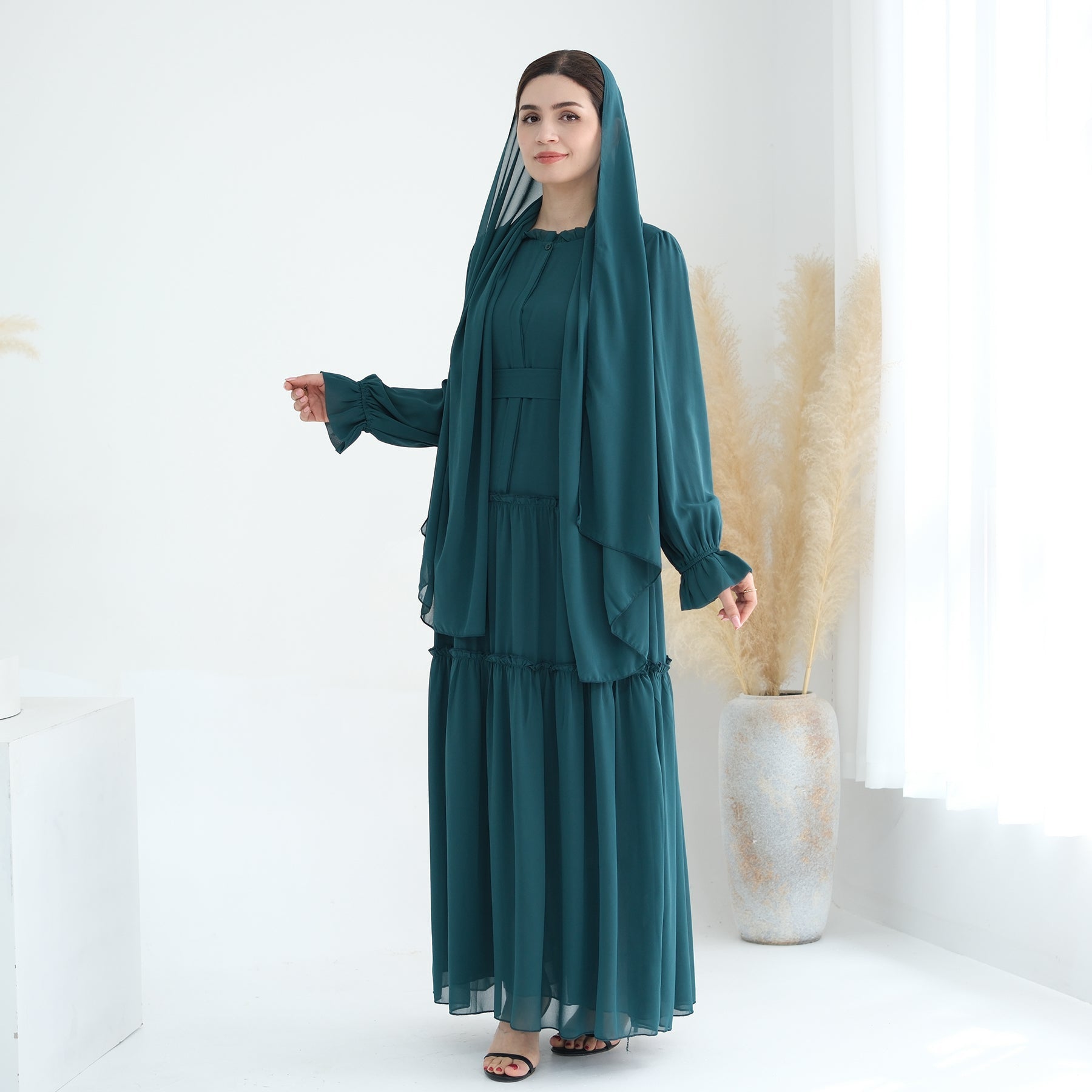 Molly Prairie Chiffon Maxi Dress - Dark Emerald Green Flowy Summer Dress for Women | Beach Wedding, Vacation, Boho Party Outfit