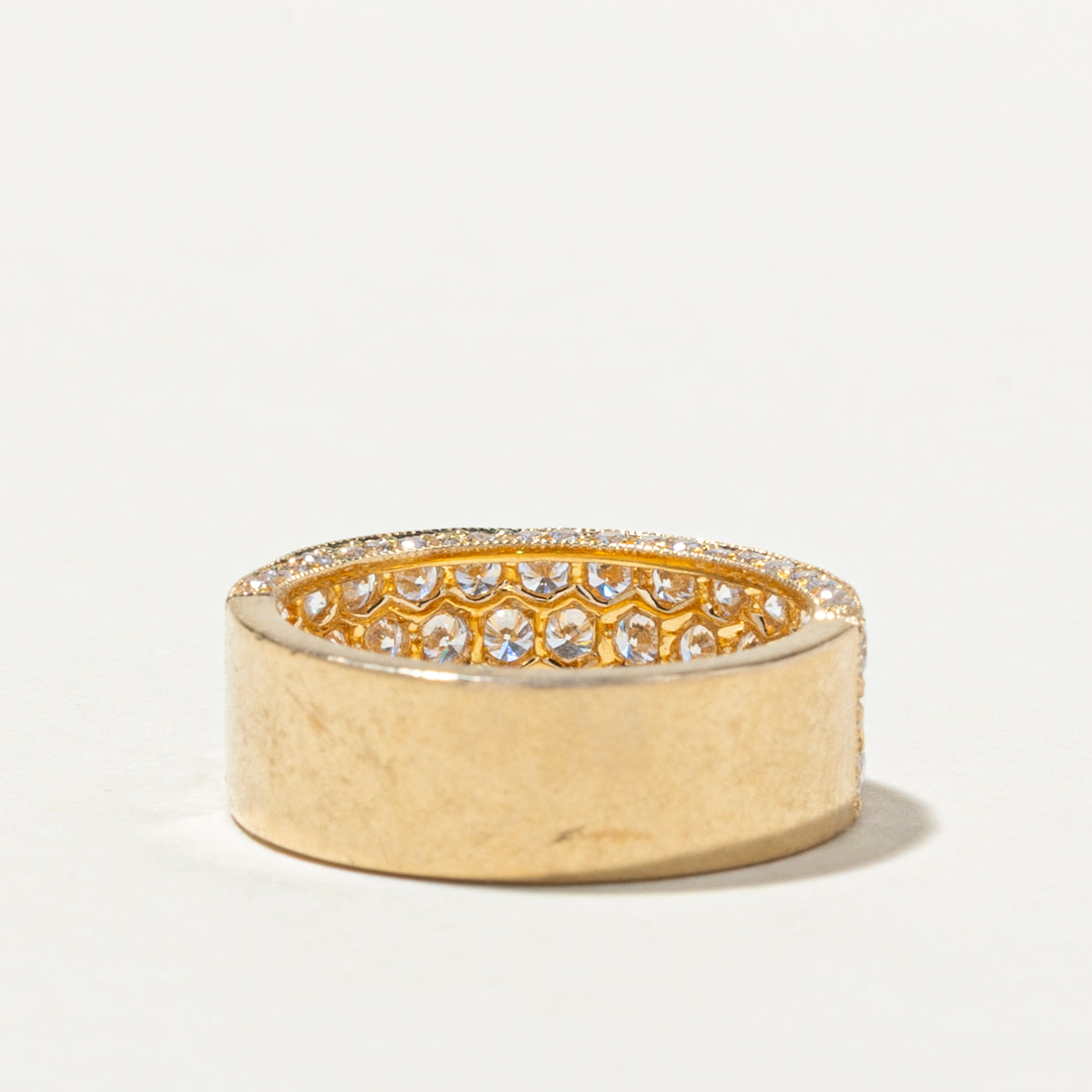 14K White Gold Semi Eternity Pavé Diamond Wedding Band - 1.55ctw Round Cut Diamonds | Size 6 | Perfect for Anniversary Gifts & Bridal Jewelry