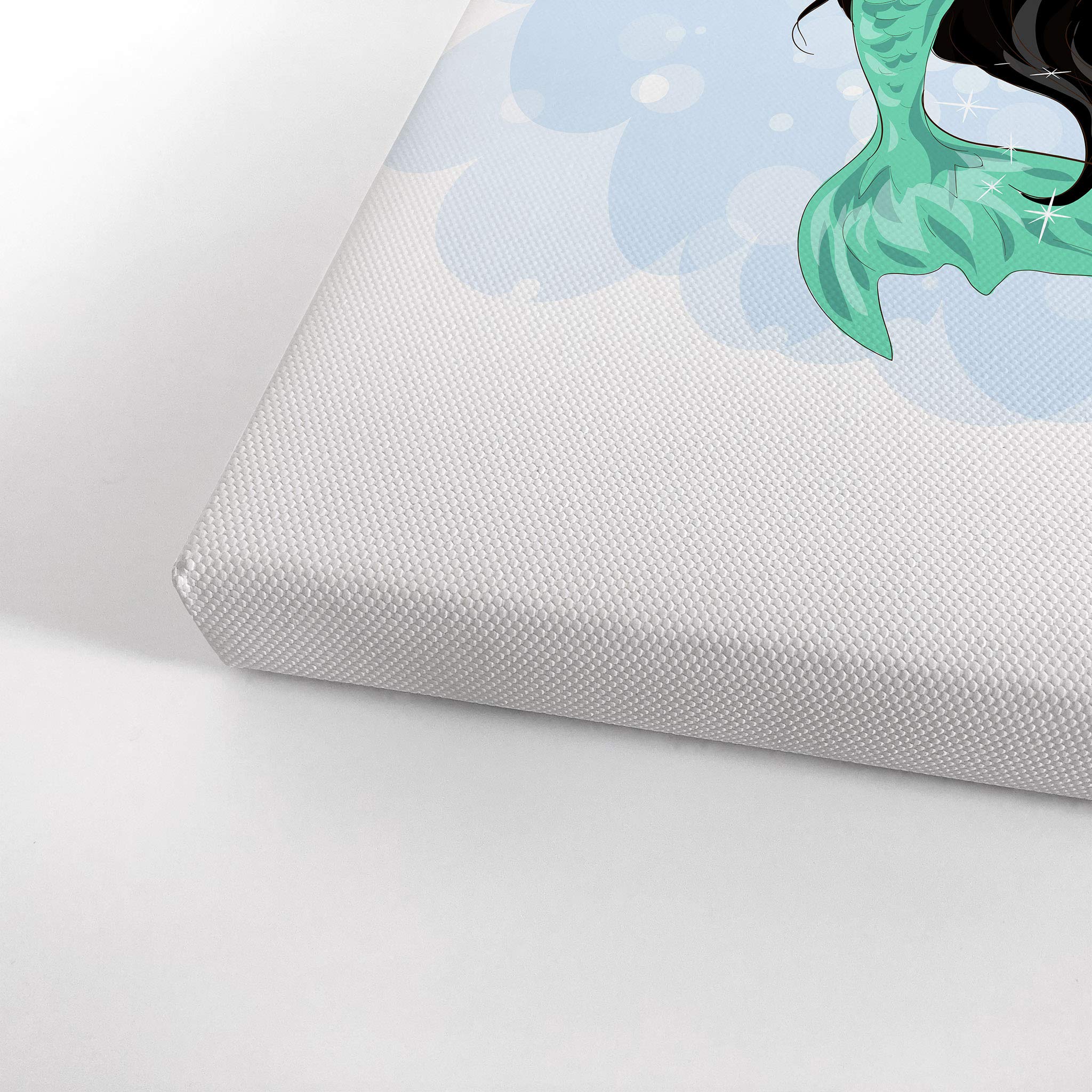 Cute African American Mermaid Canvas Print - Smile Art Design with White Background, 36x24 Inch, Ready to Hang Wall Art for Kids Room, Nursery & Baby Room Decor | Made in USA | Perfect for Birthday Gifts & Coastal Themed Bedrooms