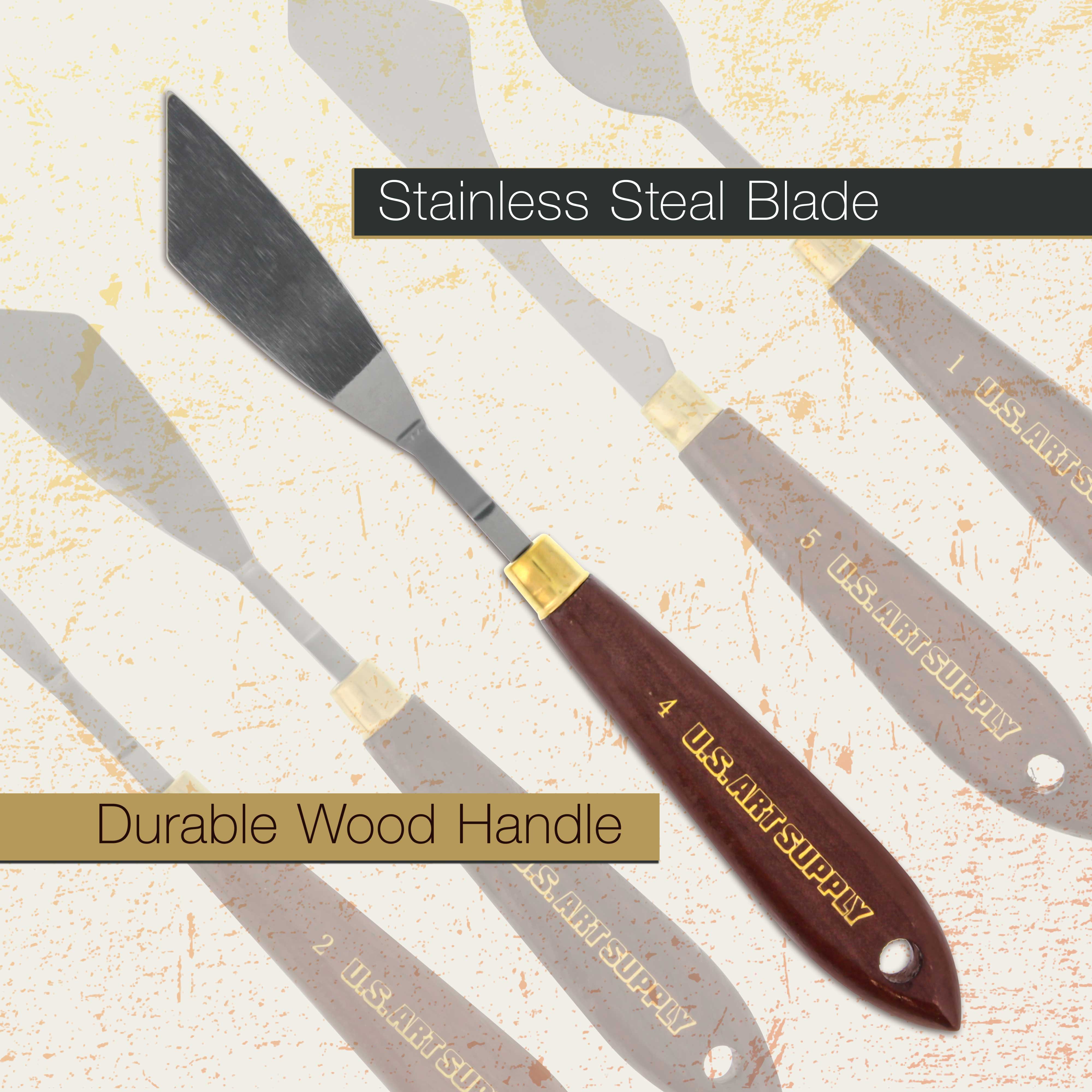 U.S. Art Supply 5-Piece Stainless Steel Artist Palette Knife Set with Wooden Handles - Perfect for Mixing, Spreading & Applying Oil & Acrylic Paints on Canvas - Ideal for Professional Artists & Painting Enthusiasts