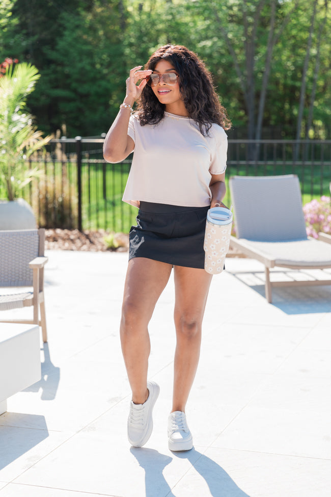 One Step Ahead Taupe Cropped Tee | Women's Casual Short Sleeve Shirt | Perfect for Summer Outfits & Layering