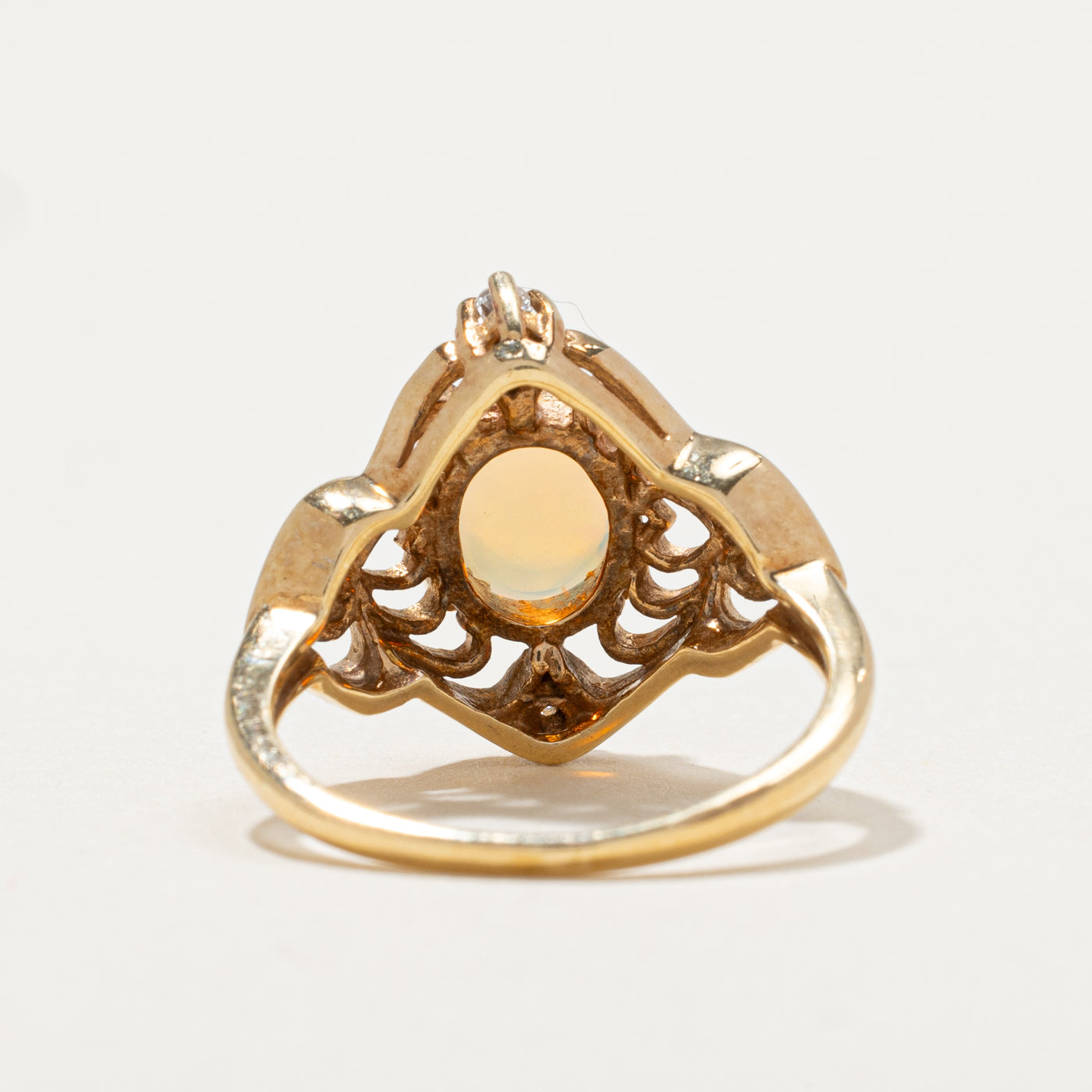 Oval Opal Heart Design Cocktail Ring - 1.00ct Genuine Opal with 0.04ctw Diamond Accents - Size 5.25 - Elegant Statement Jewelry for Evening Parties & Special Occasions