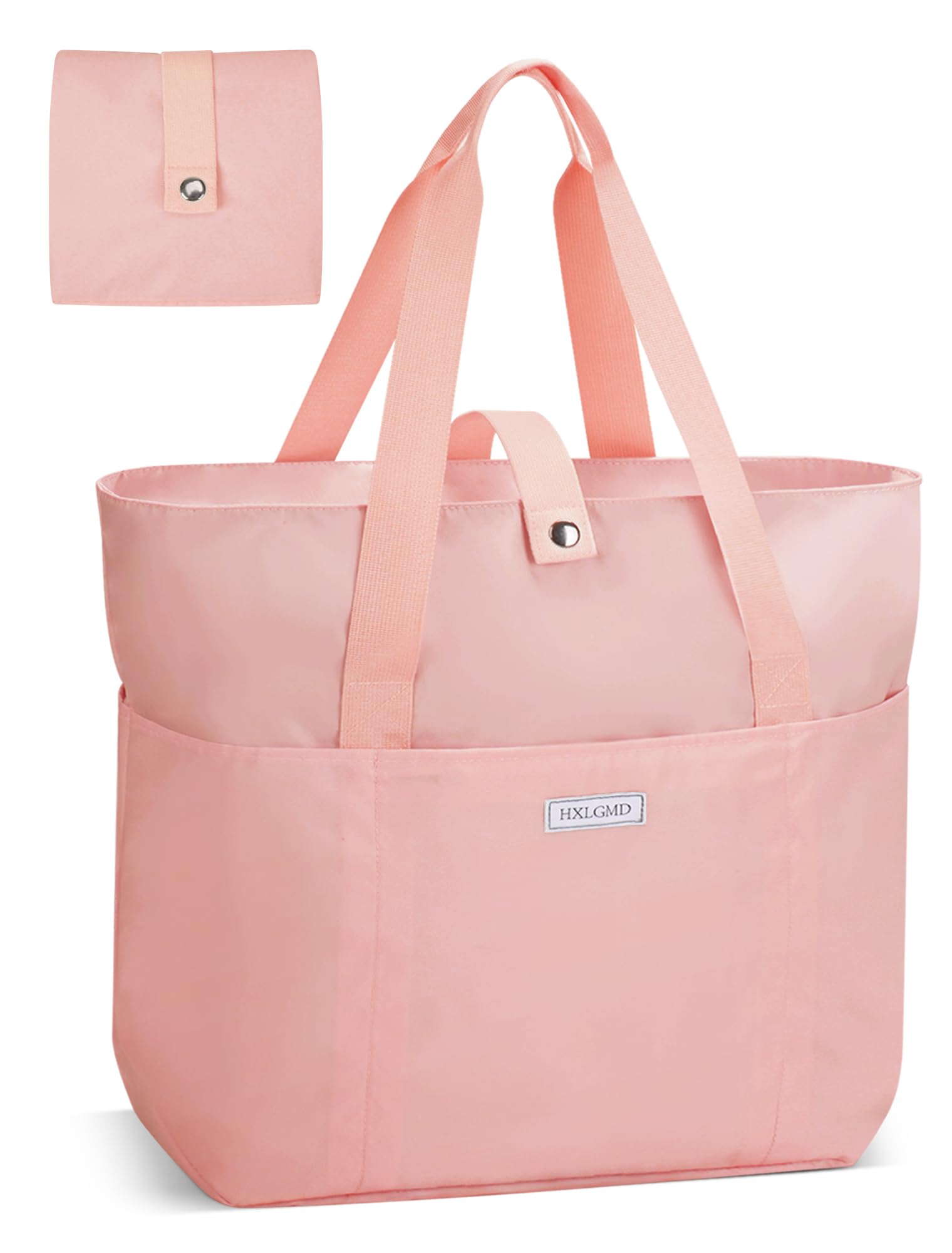 Stylish Foldable Nylon Tote Bag for Women with Zipper - Large Shoulder Bag & Top Handle Handbag - Perfect for Work, Travel, Shopping & Beach Outings