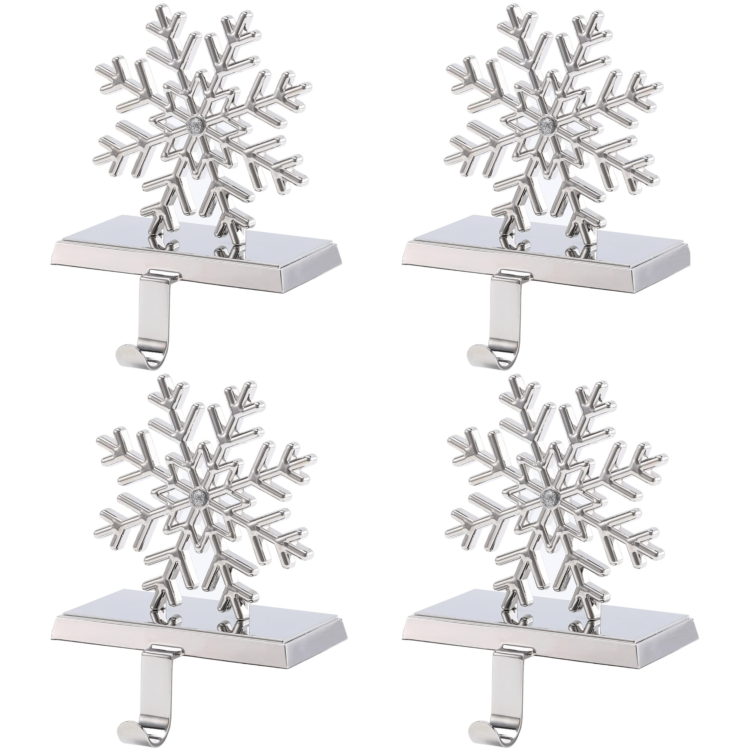 BIRDROCK HOME Set of 4 Christmas Snowflake Stocking Holders - Metal Fireplace Mantel Hangers for Holiday Decor - Xmas Stocking Hooks for Fireplace Decorations - Perfect for Christmas Mantel Decor & Home Décor